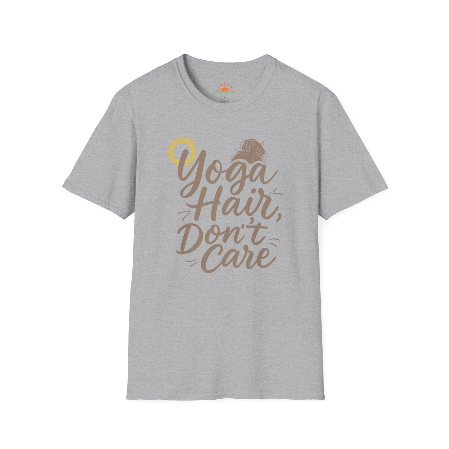 Yoga Hair Don't Care T-Shirt – Funny Messy Bun Yoga Tee for Women, Positive Vibes Workout Shirt