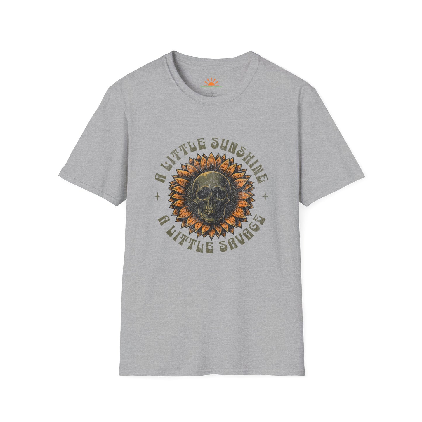 Sunflower and Skull T-Shirt – Funny Savage Positivity Graphic Tee – Grunge Texture - Hello Sunshine Tees