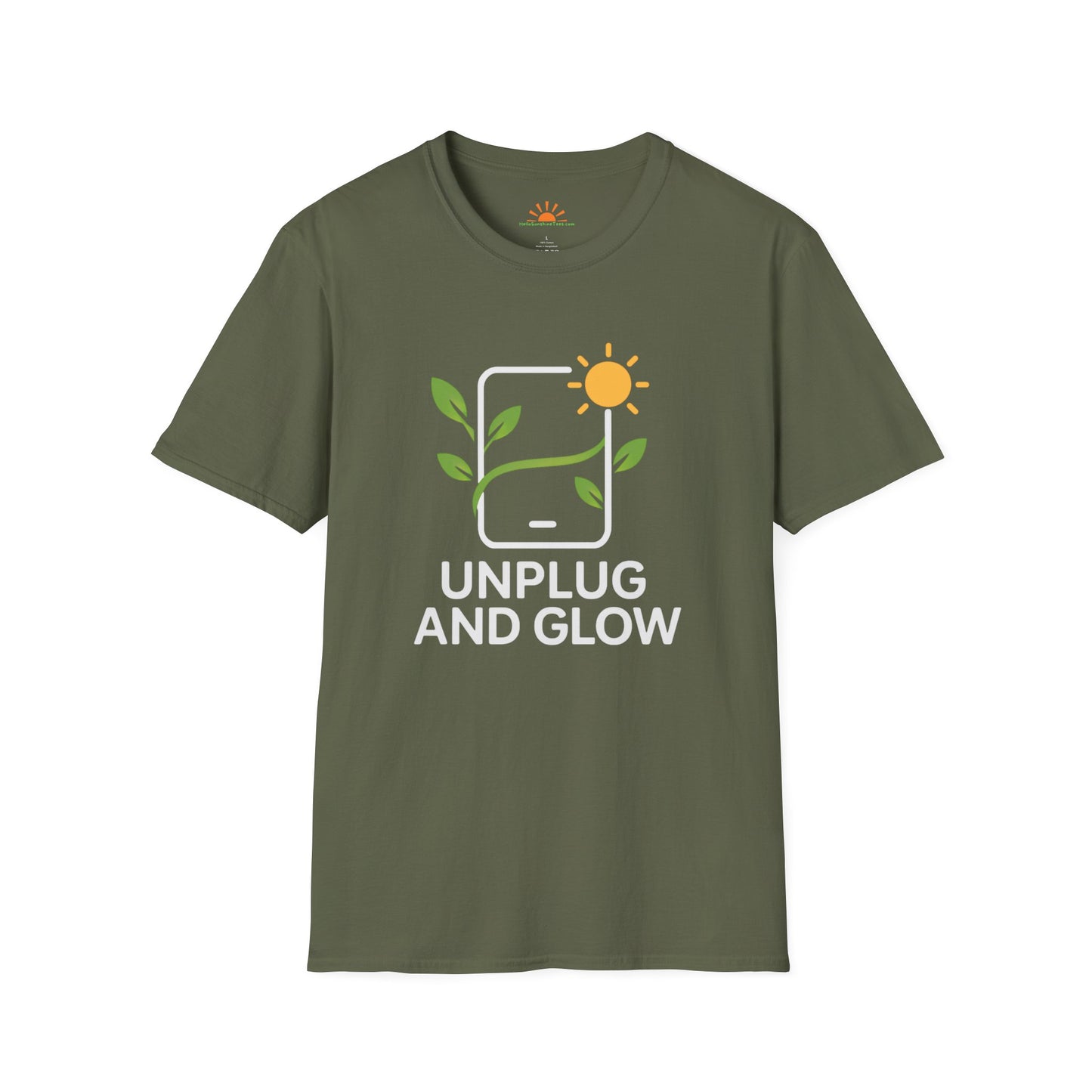 Unplug and Glow Tee – Wellness and Mindful Living Shirt - Hello Sunshine Tees