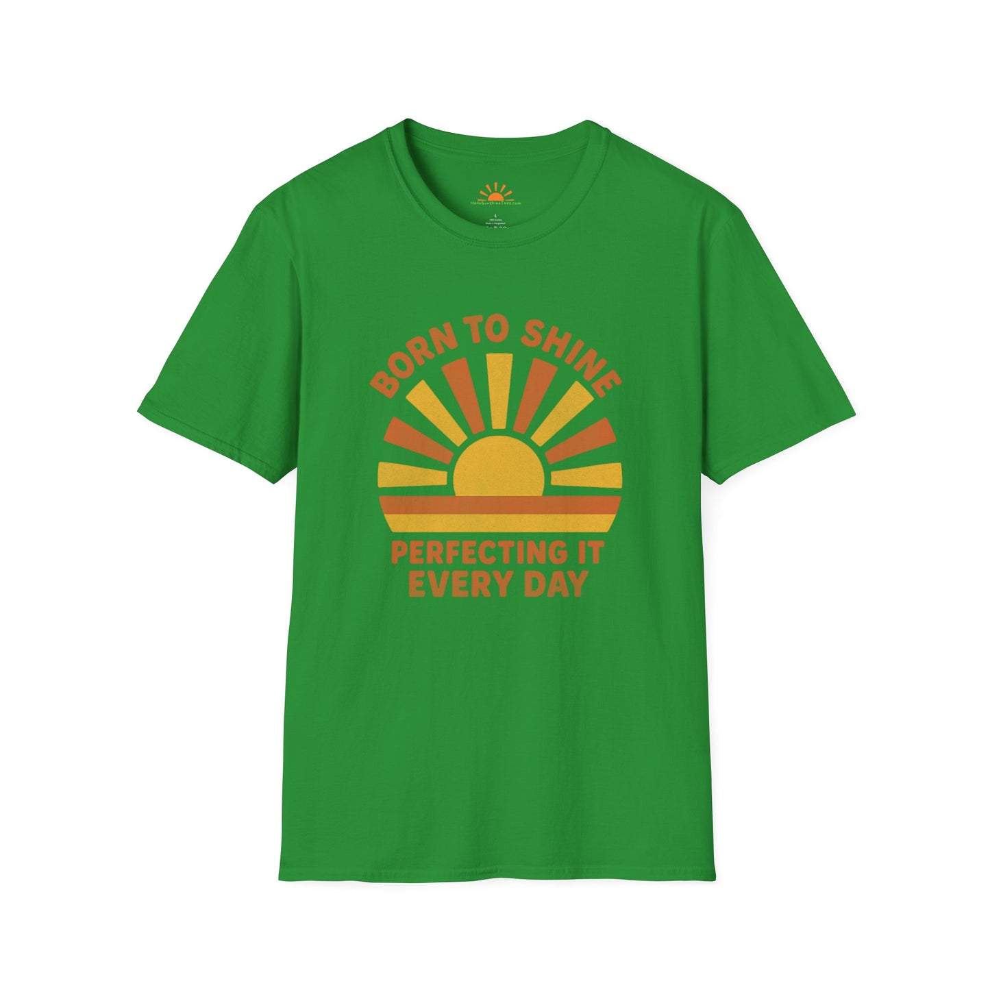 Born to Shine Tee – Radiant Sunburst Graphic – Grunge Texture - Hello Sunshine Tees