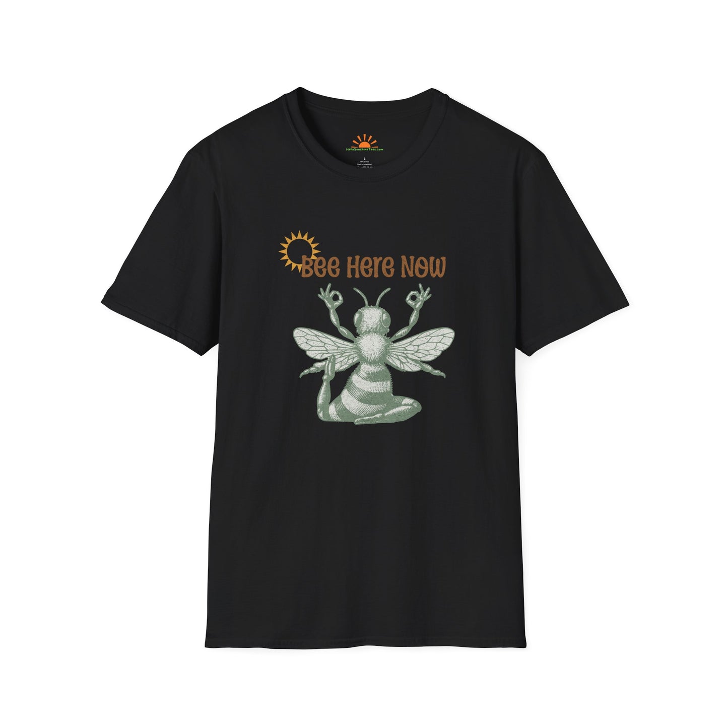 Bee Here Now T-Shirt – Funny Mindfulness Yoga Meditation Tee – Grunge Texture - Hello Sunshine Tees