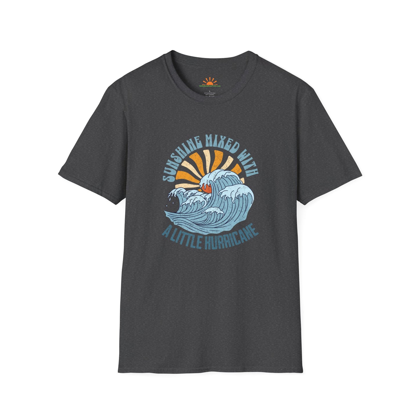 Sunshine Mixed With a Little Hurricane T-Shirt – Retro Ocean Wave Positivity Tee – Grunge Texture - Hello Sunshine Tees