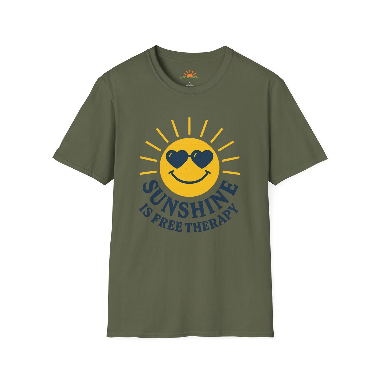 Sunshine Is Free Therapy - Retro Sun Design Tee - Grunge Texture - Hello Sunshine Tees