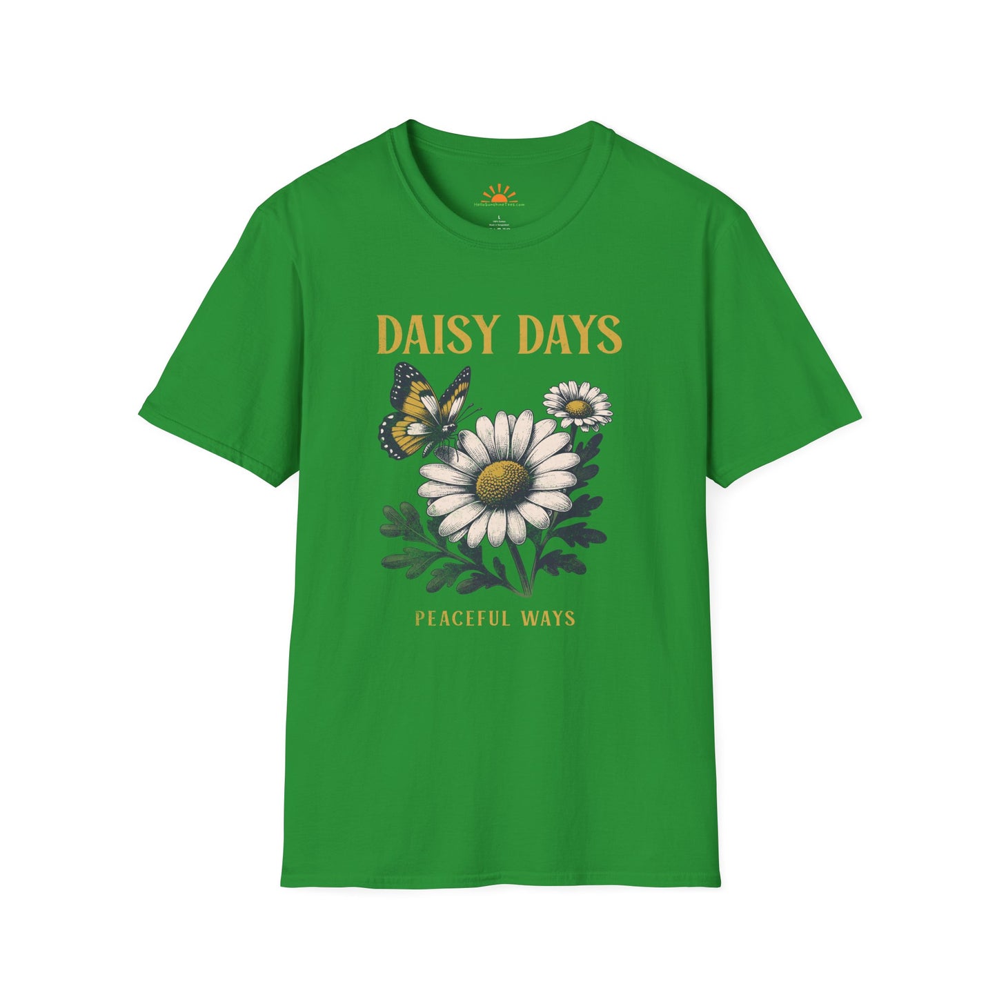 Daisy Days Peaceful Ways Shirt - Vintage Butterfly Graphic Tee – Grunge Texture - Hello Sunshine Tees