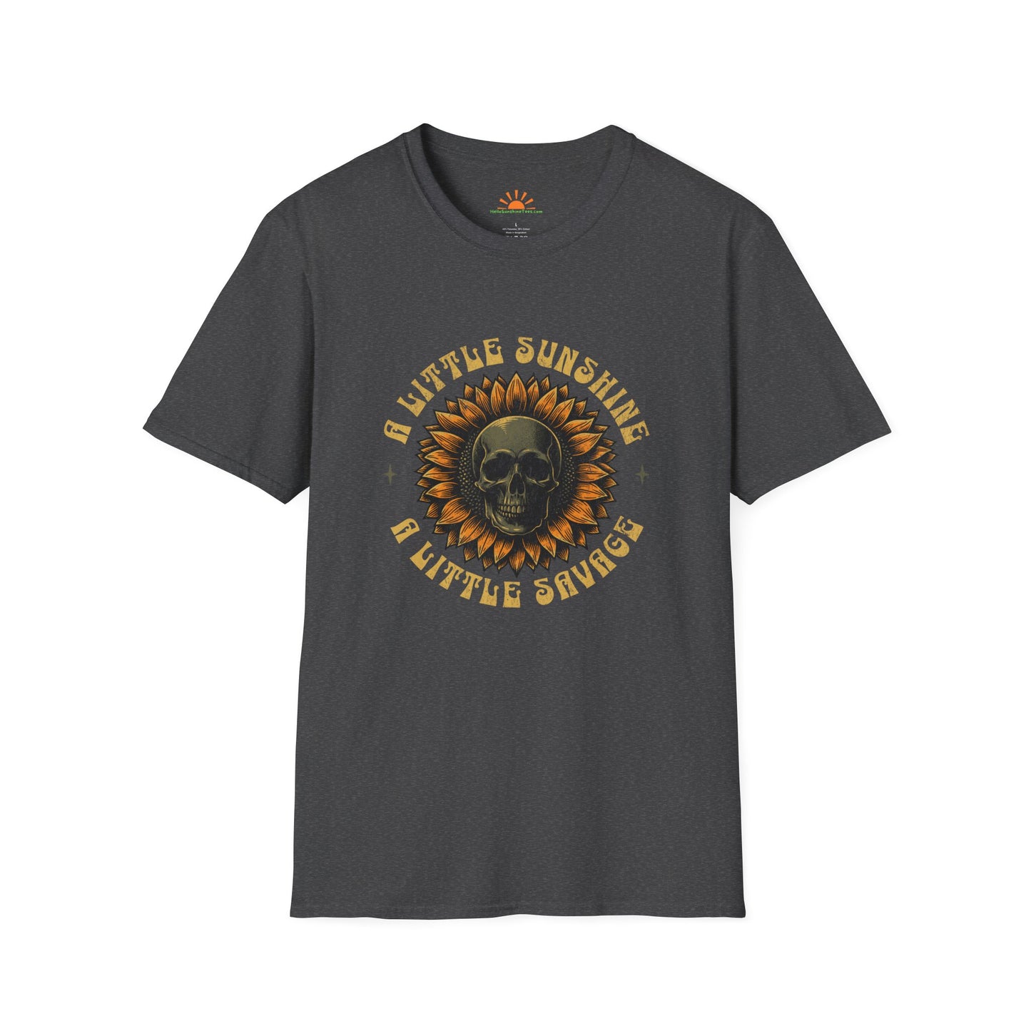 Sunflower and Skull T-Shirt – Funny Savage Positivity Graphic Tee – Grunge Texture - Hello Sunshine Tees