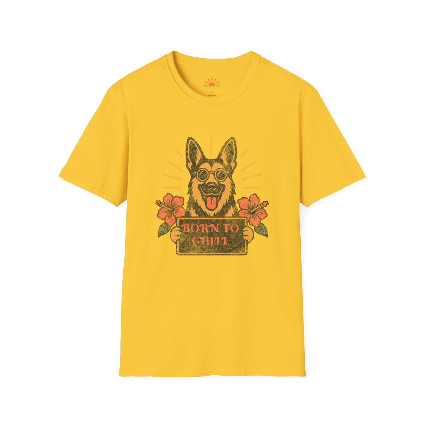 Born to Chill Positivity Dog Shirt – Funny Sunglasses Dog Lover Graphic Tee – Grunge Texture - Hello Sunshine Tees