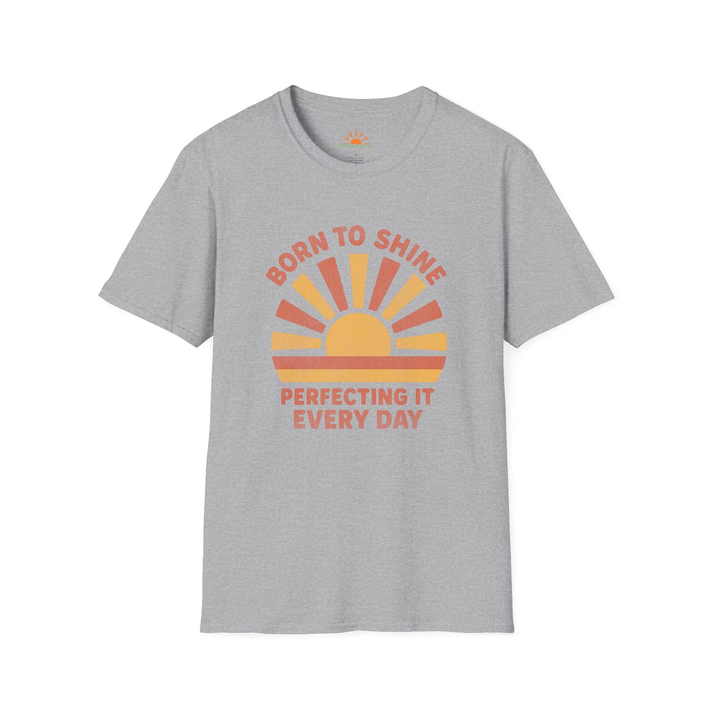 Born to Shine Tee – Radiant Sunburst Graphic – Grunge Texture - Hello Sunshine Tees