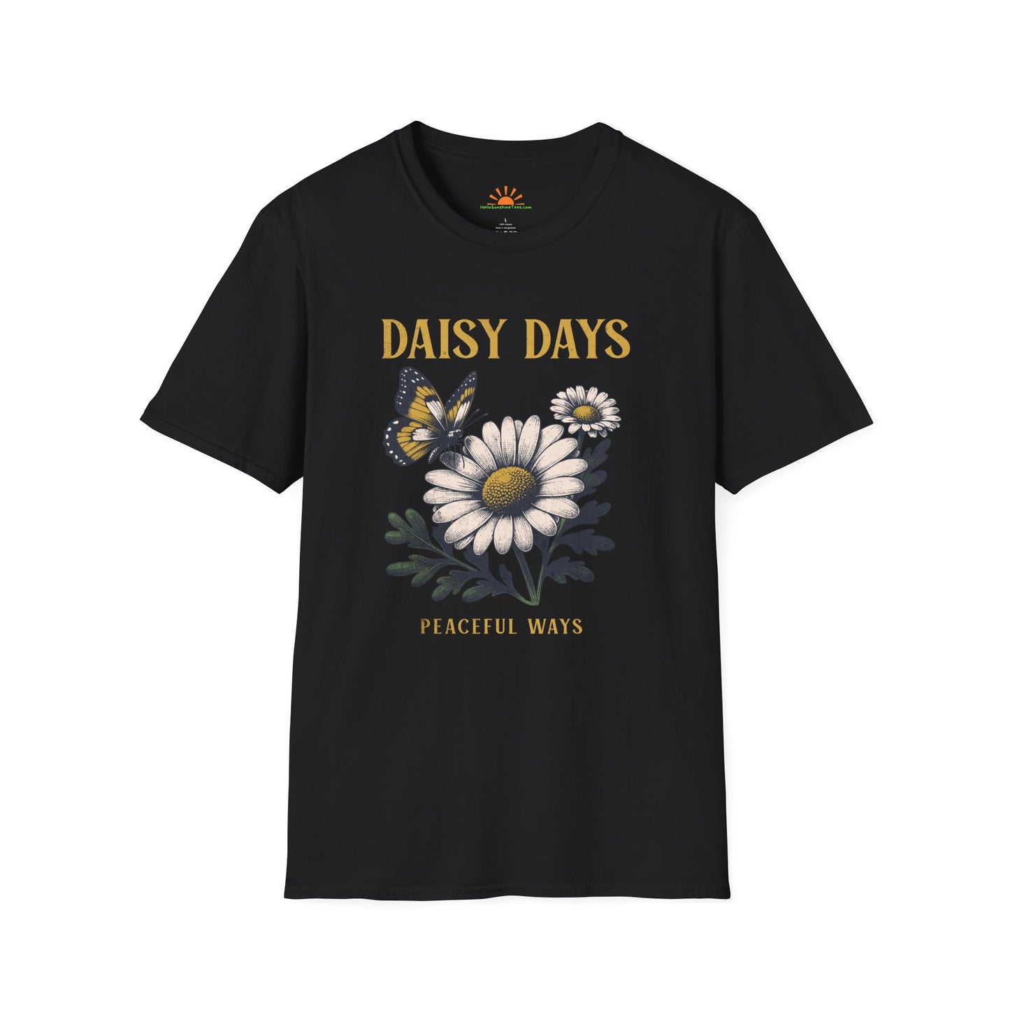 Daisy Days Peaceful Ways Shirt - Vintage Butterfly Graphic Tee – Grunge Texture - Hello Sunshine Tees