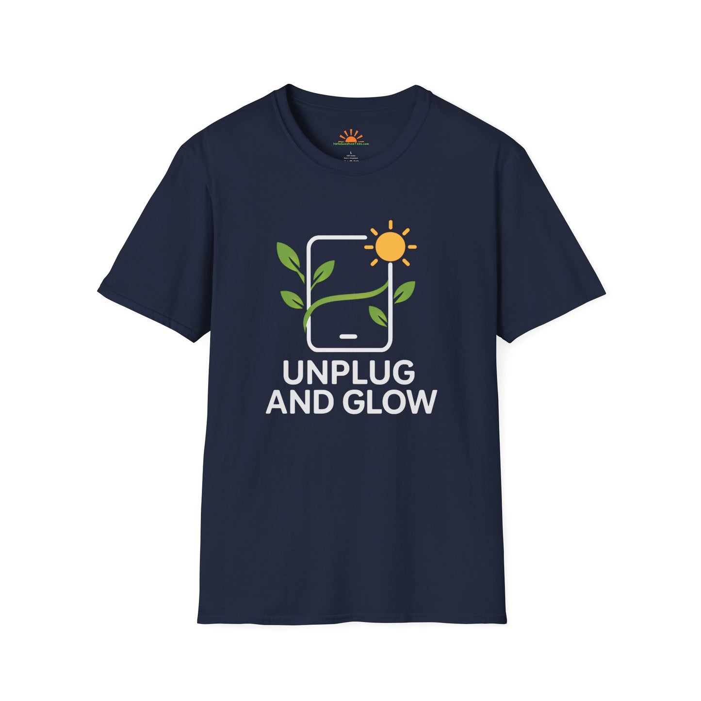 Unplug and Glow Tee – Wellness and Mindful Living Shirt - Hello Sunshine Tees