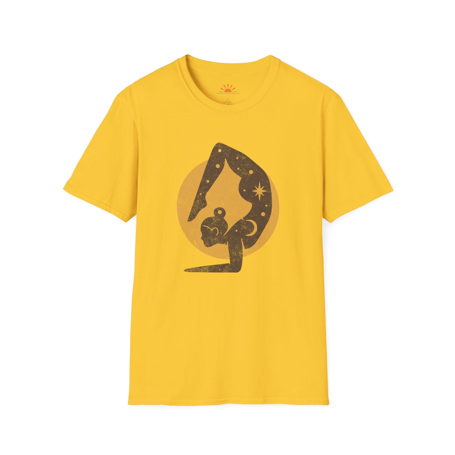Cosmic Yoga T-Shirt – Celestial Moon Mindfulness & Positivity Graphic Tee – Grunge Texture - Hello Sunshine Tees