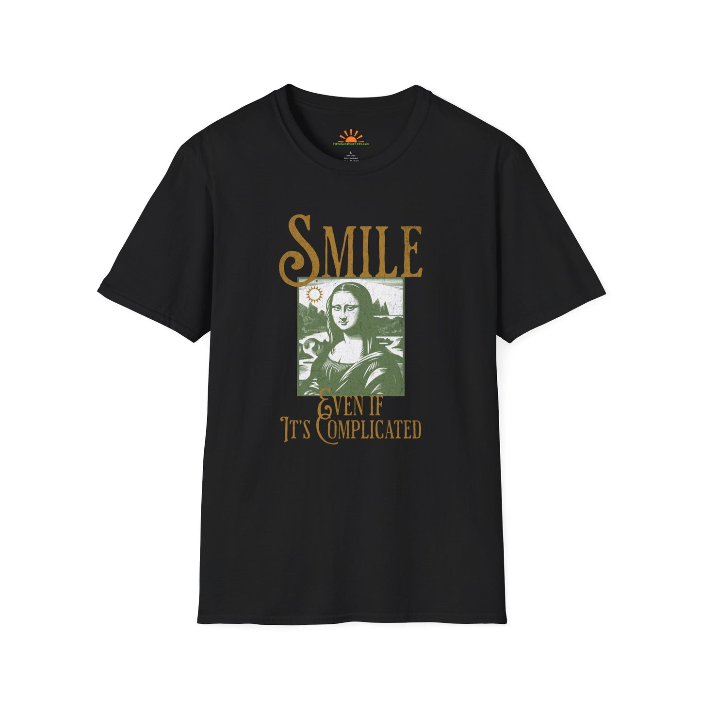 Smile Even If It’s Complicated | Funny Mona Lisa T-Shirt – Vintage Grunge Style - Hello Sunshine Tees