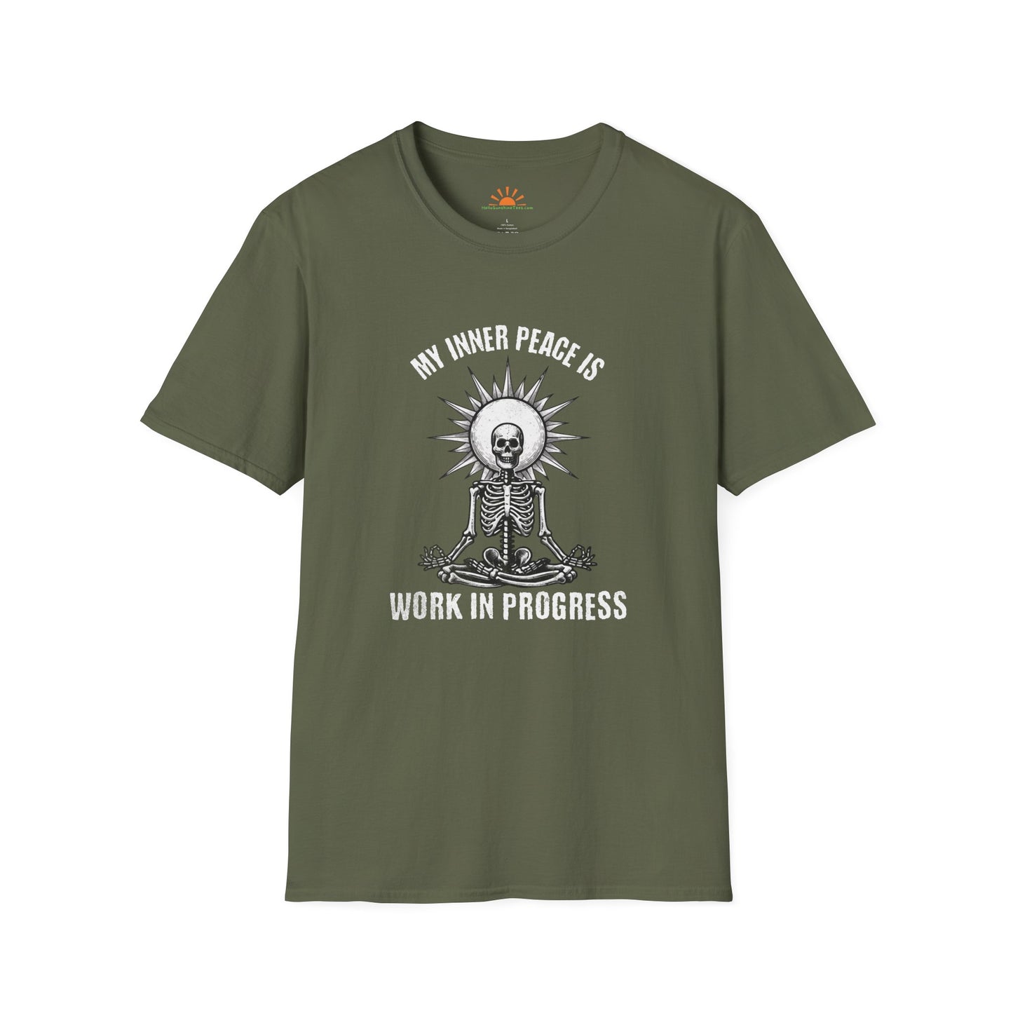 My Inner Peace is a Work In Progress - Funny Skeleton T-Shirt – Grunge Texture