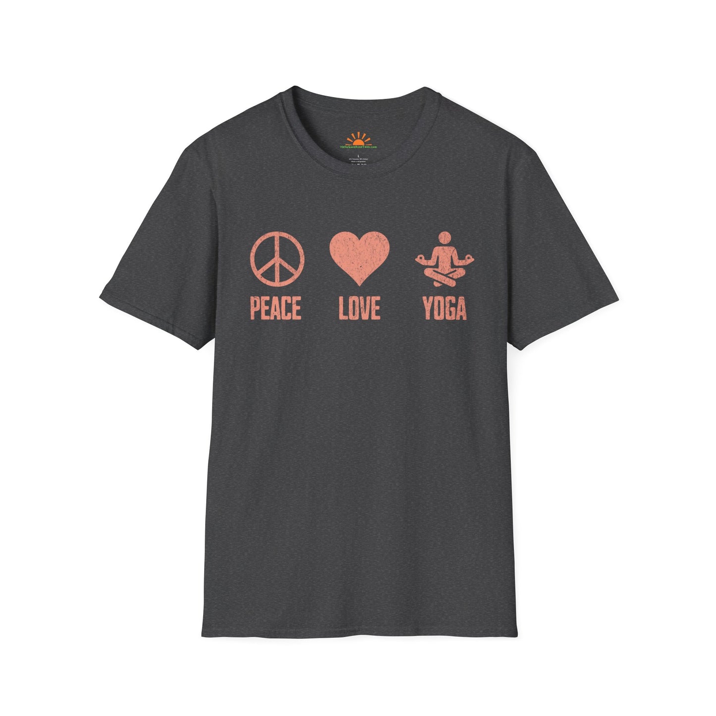 Peace Love Yoga Tee – Positive Vibes Workout Shirt – Grunge Texture - Hello Sunshine Tees