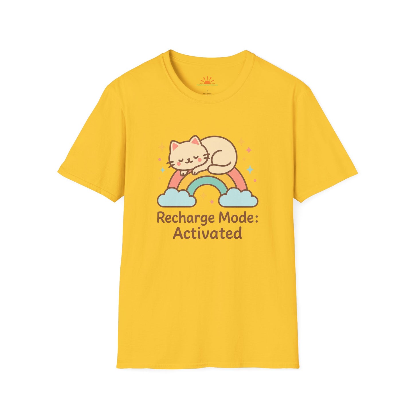 Cute Rainbow Cat Shirt – Chill and Recharge Graphic Tee - Hello Sunshine Tees