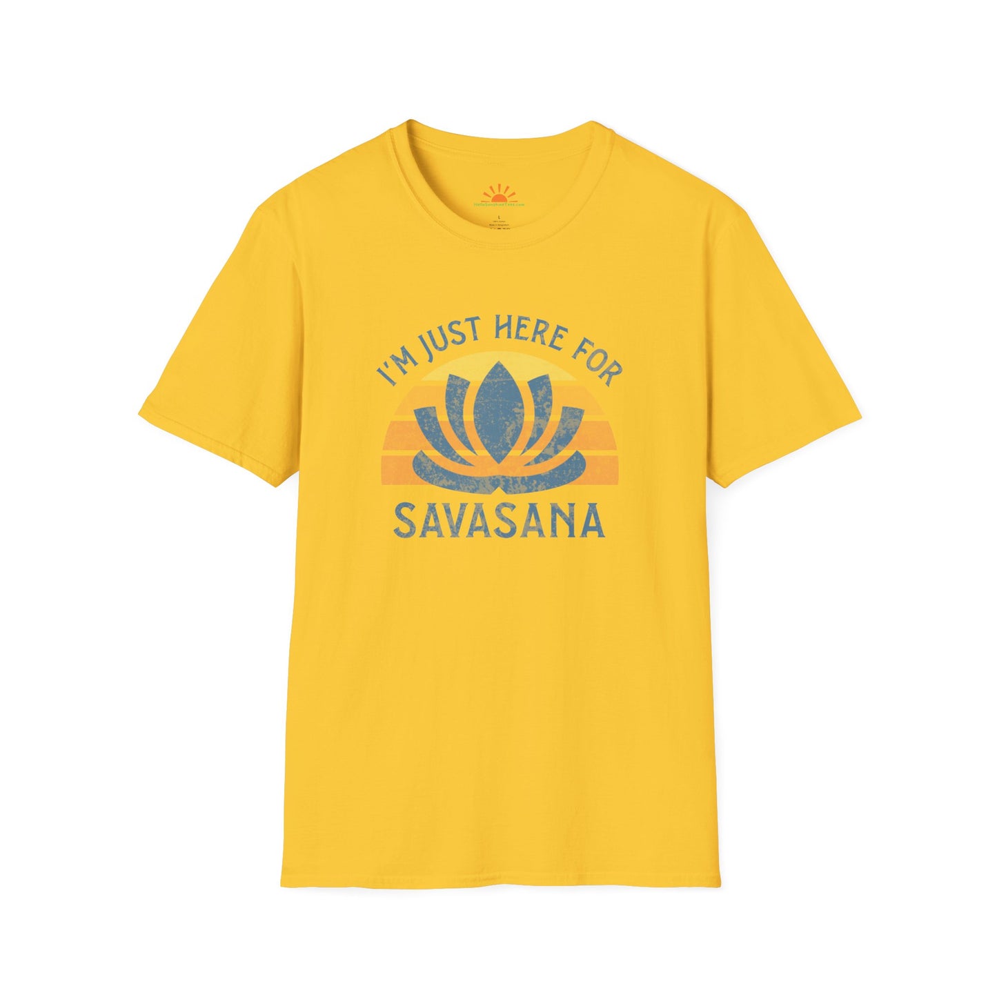 Just Here for Savasana - Retro Lotus Meditation Tee – Grunge Texture - Hello Sunshine Tees