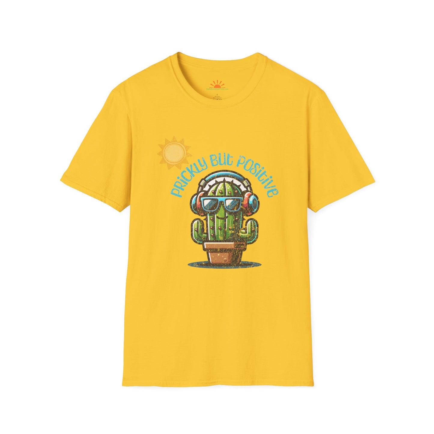 Funny Cactus Shirt – Prickly but Positive Positivity Graphic Tee – Grunge Texture - Hello Sunshine Tees