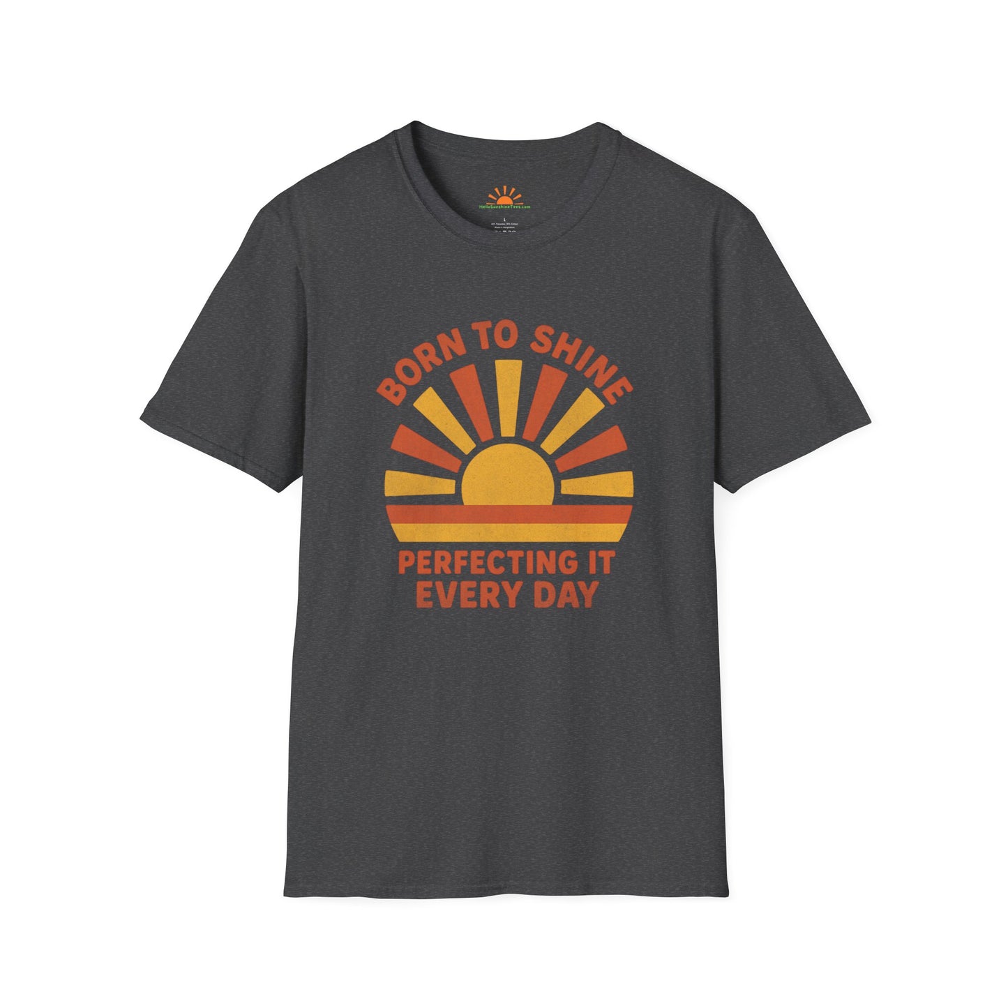 Born to Shine Tee – Radiant Sunburst Graphic – Grunge Texture - Hello Sunshine Tees