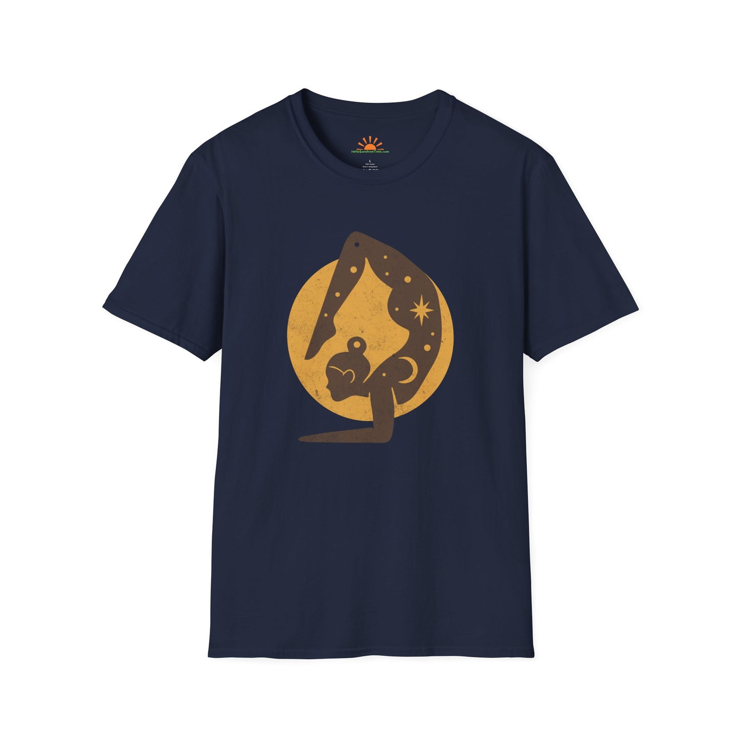 Cosmic Yoga T-Shirt – Celestial Moon Mindfulness & Positivity Graphic Tee – Grunge Texture - Hello Sunshine Tees