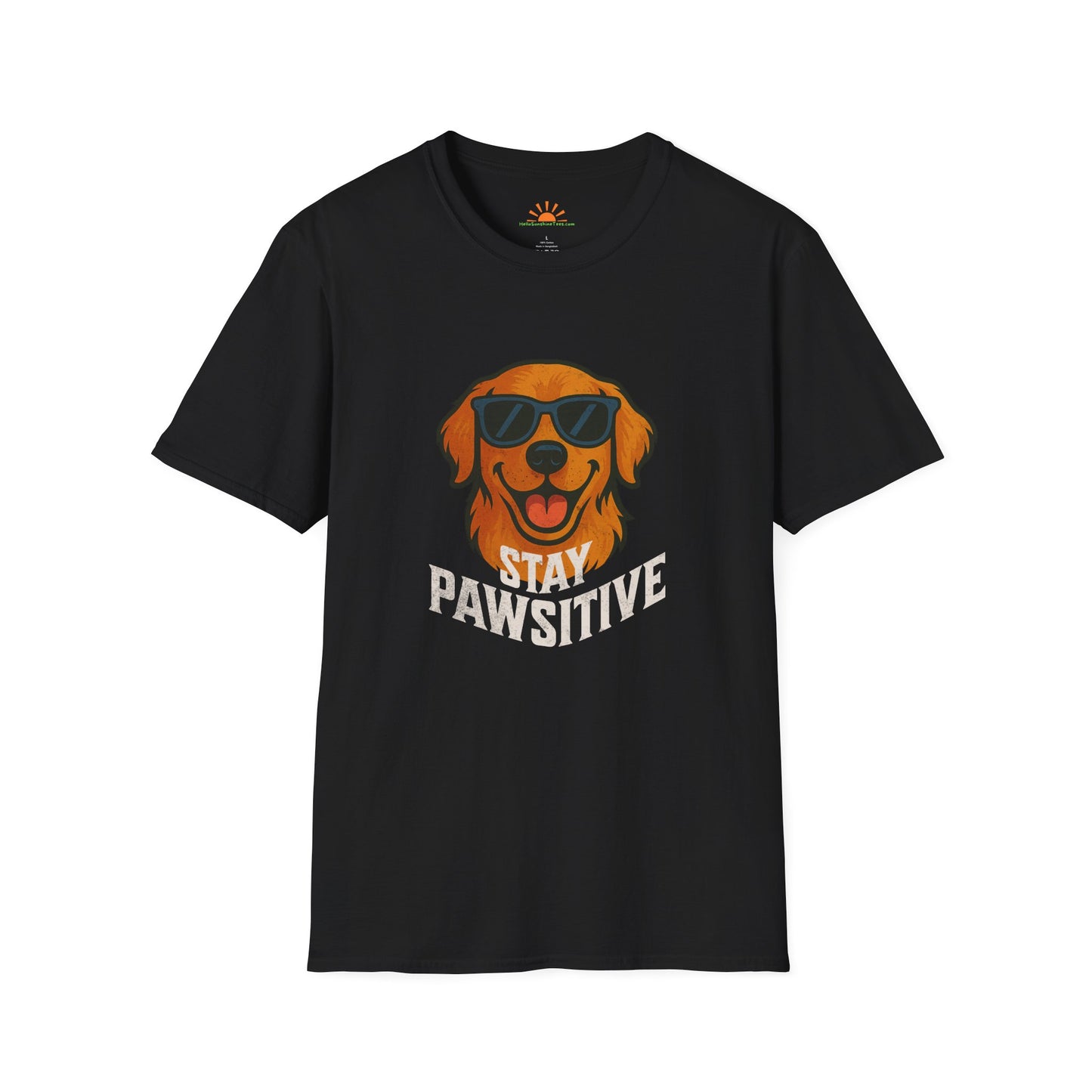 Stay Pawsitive Tee – Positive Vibes Funny Dog Graphic Shirt – Grunge Texture - Hello Sunshine Tees