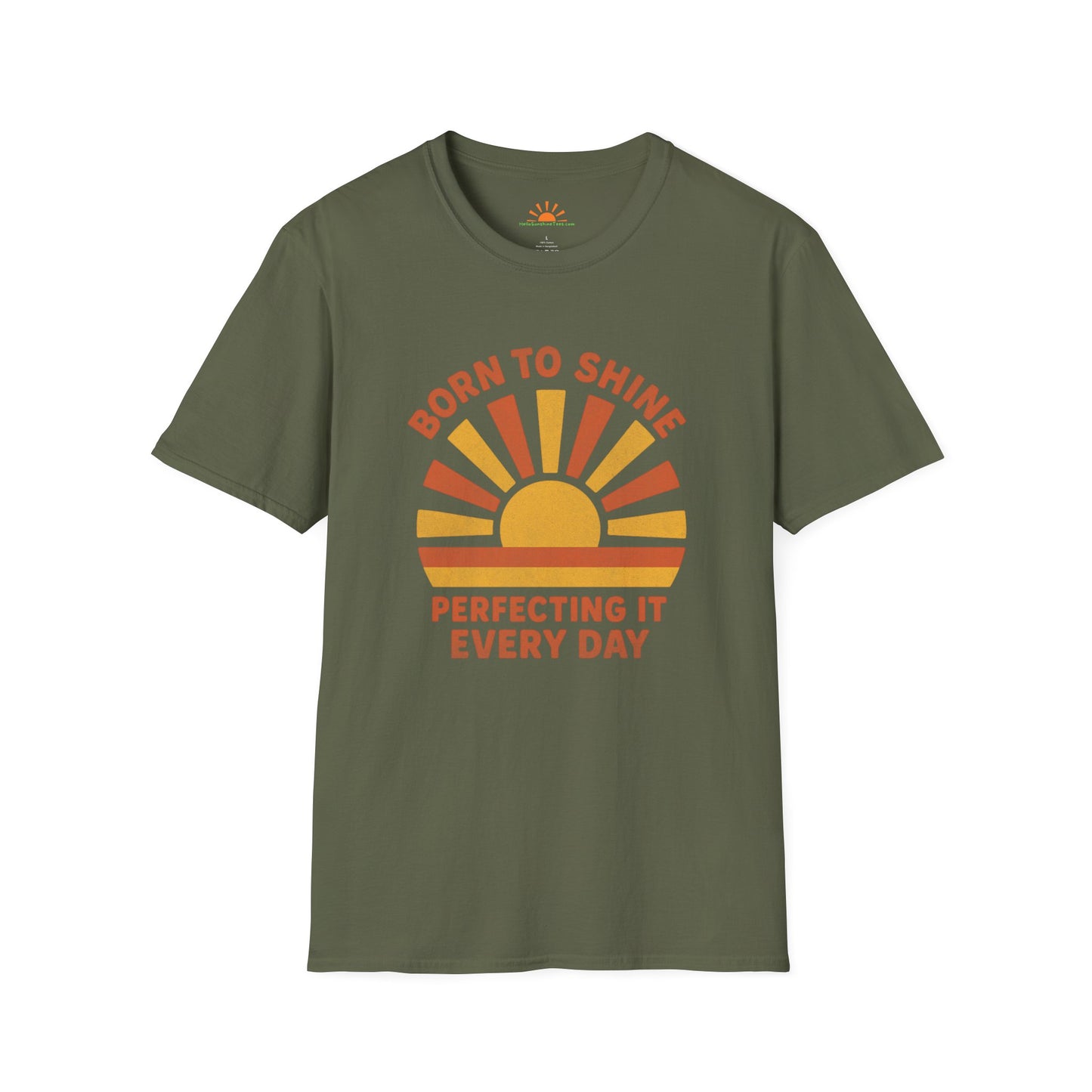 Born to Shine Tee – Radiant Sunburst Graphic – Grunge Texture - Hello Sunshine Tees