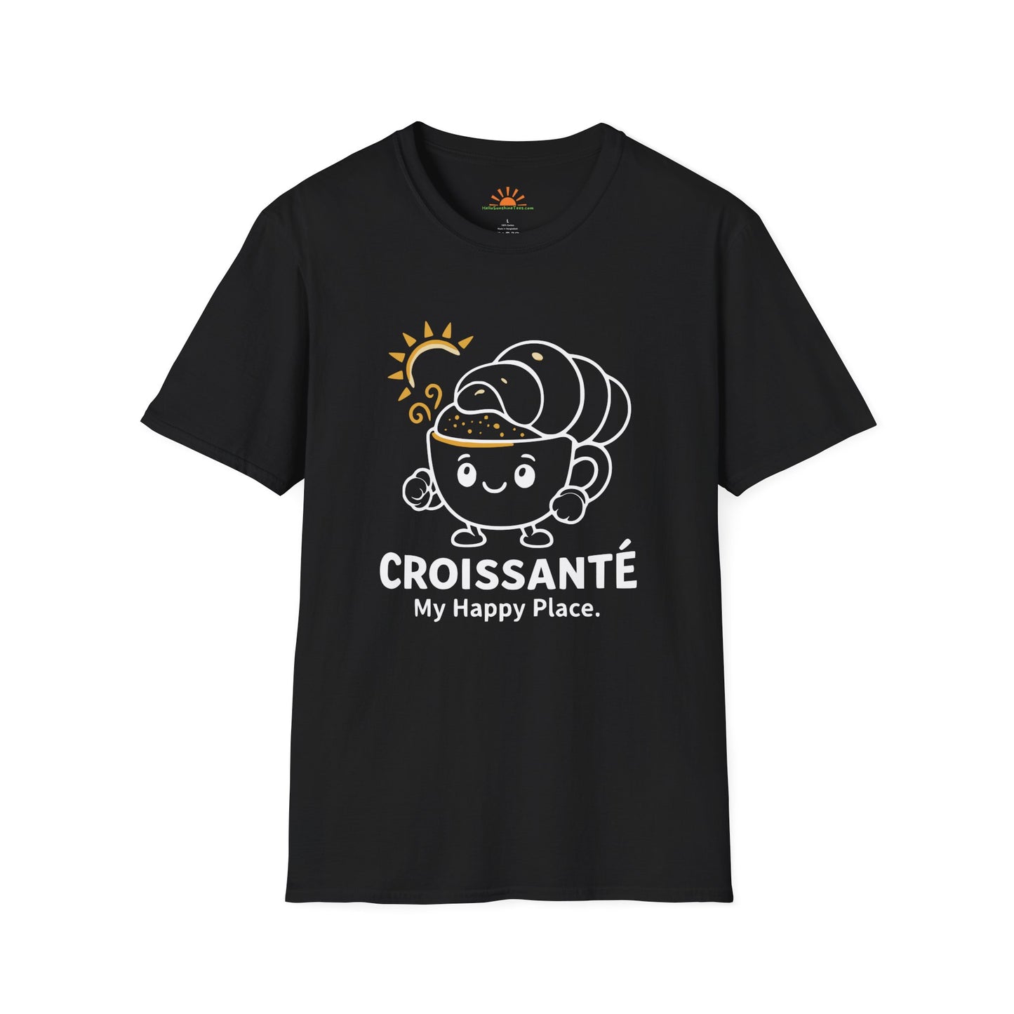Croissant Coffee Shirt – Cute Breakfast Positivity Graphic Tee – Grunge Texture