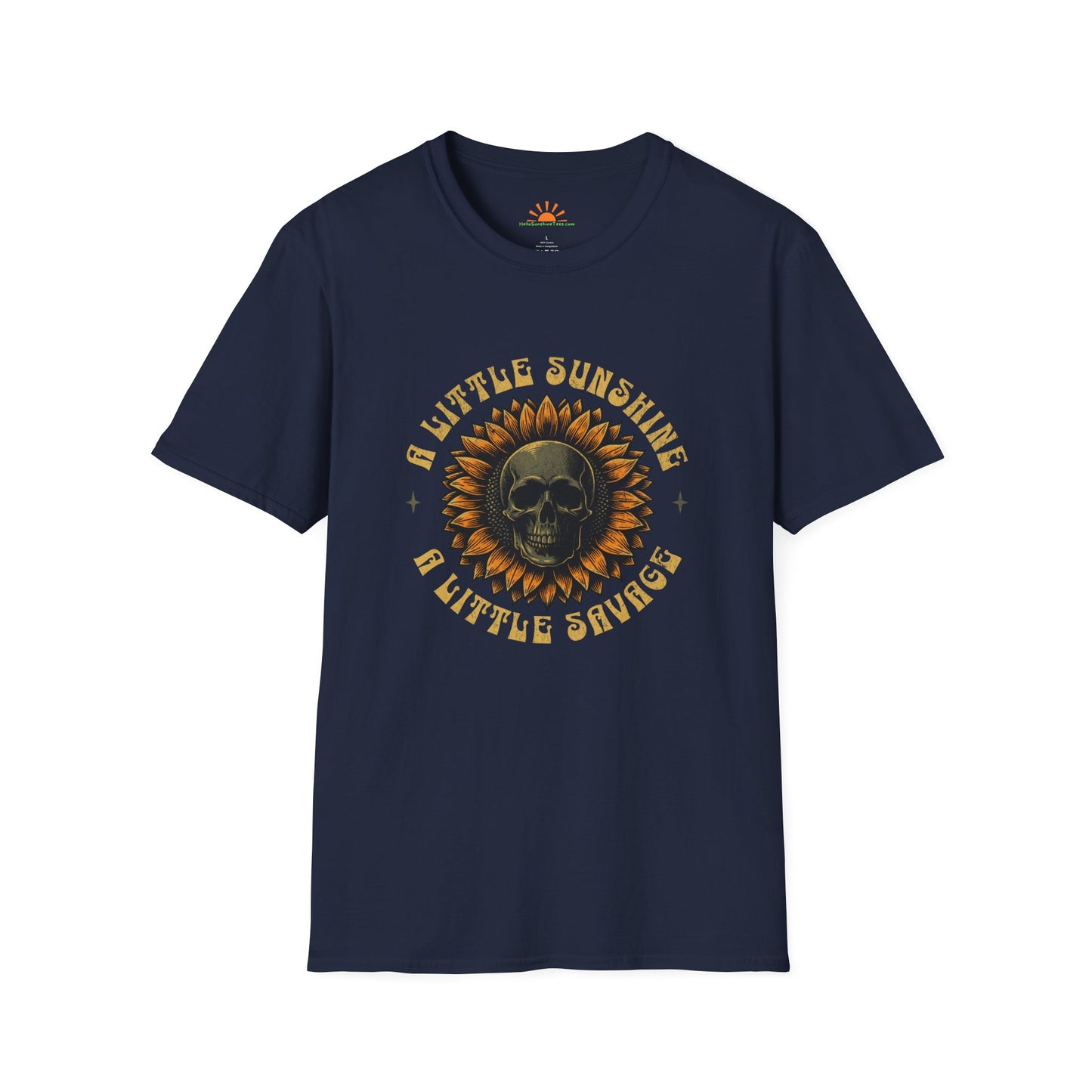 Sunflower and Skull T-Shirt – Funny Savage Positivity Graphic Tee – Grunge Texture - Hello Sunshine Tees