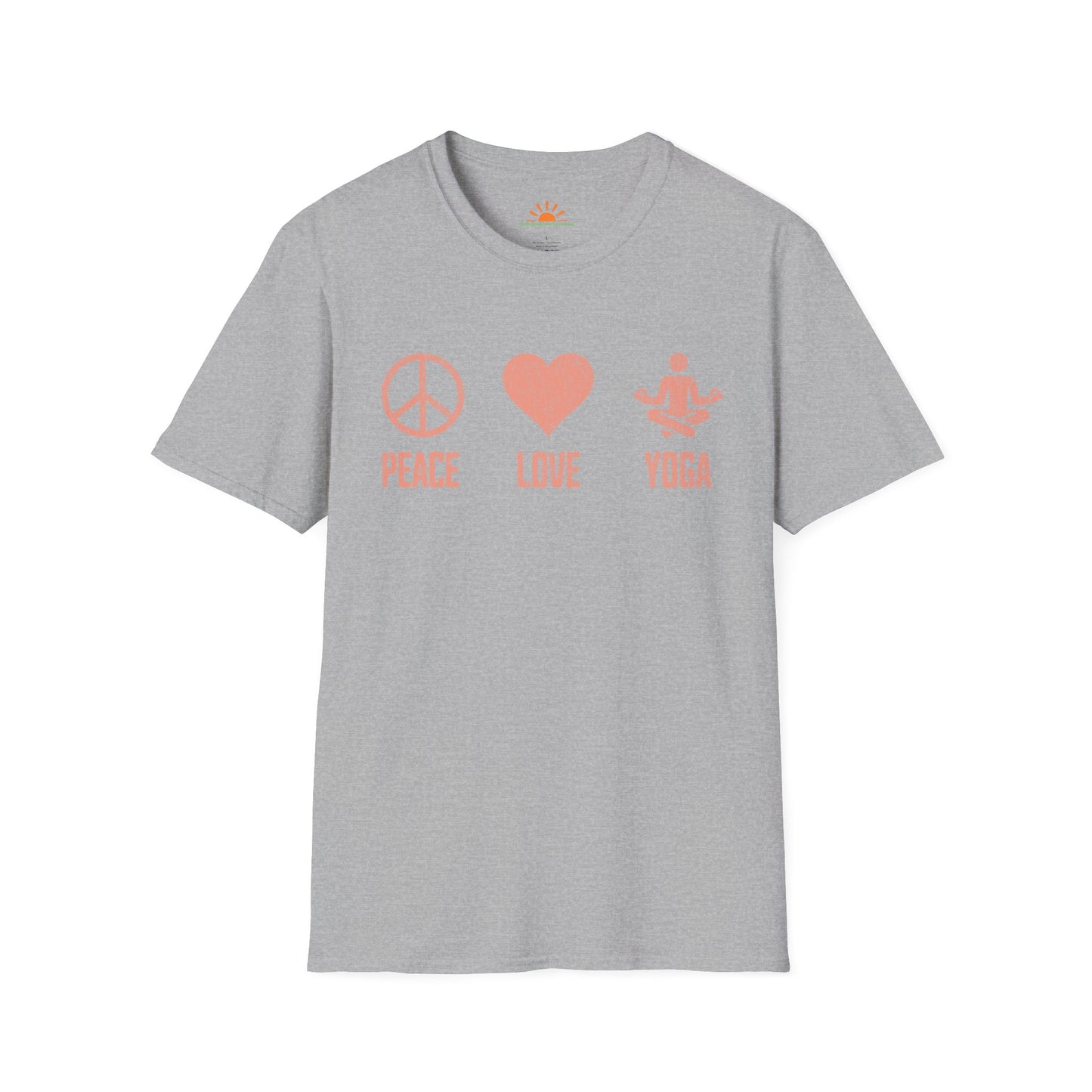 Peace Love Yoga Tee – Positive Vibes Workout Shirt – Grunge Texture - Hello Sunshine Tees