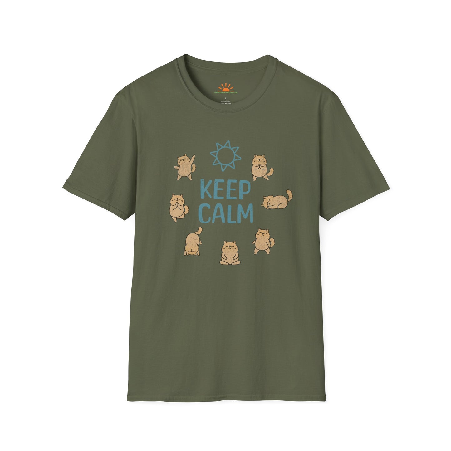 Keep Calm T-Shirt - Funny Cat Yoga Poses Tee – Grunge Texture