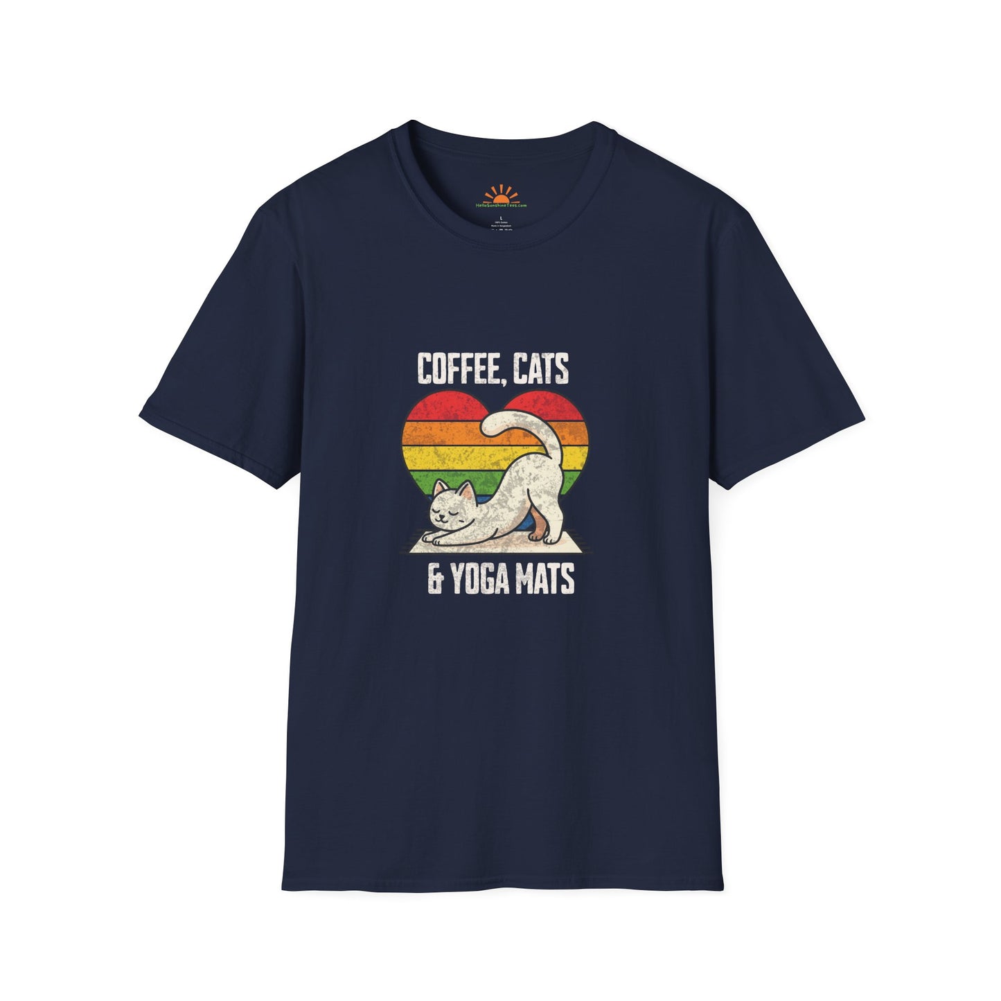Coffee, Cats & Yoga Mats | Positive Vibes T-Shirt – Grunge Texture - Hello Sunshine Tees