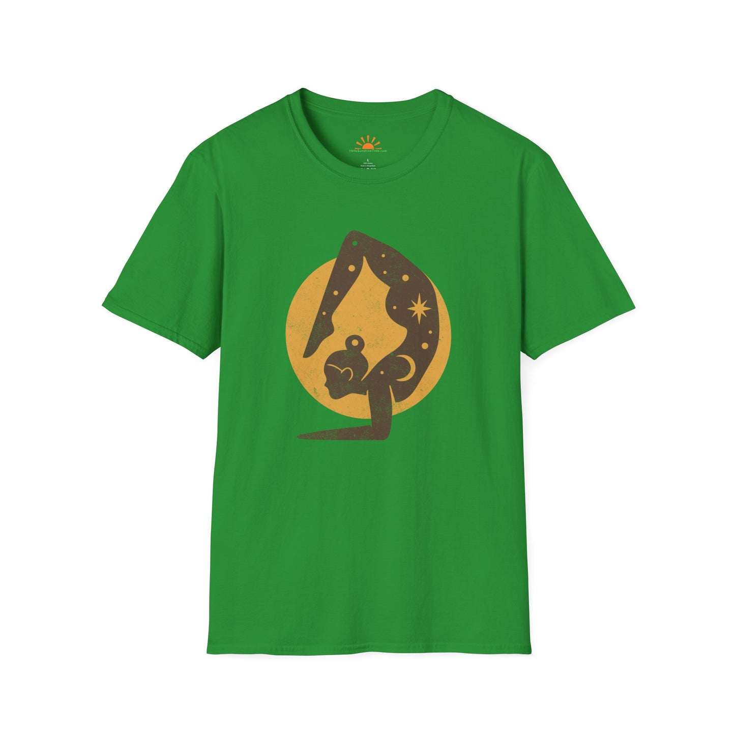 Cosmic Yoga T-Shirt – Celestial Moon Mindfulness & Positivity Graphic Tee – Grunge Texture - Hello Sunshine Tees