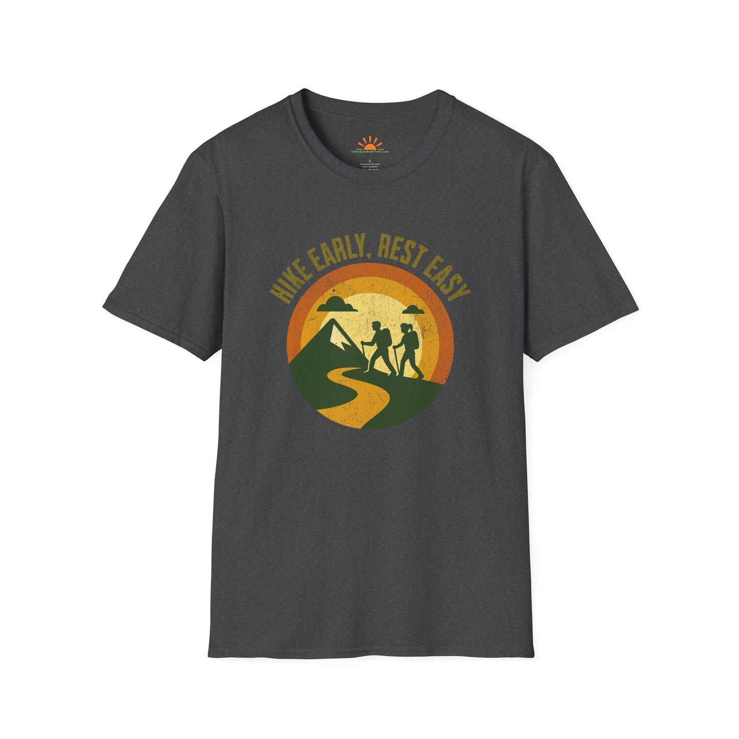 Outdoor Hiking Shirt – Sunrise Mountain Trail Tee – Grunge Texture - Hello Sunshine Tees
