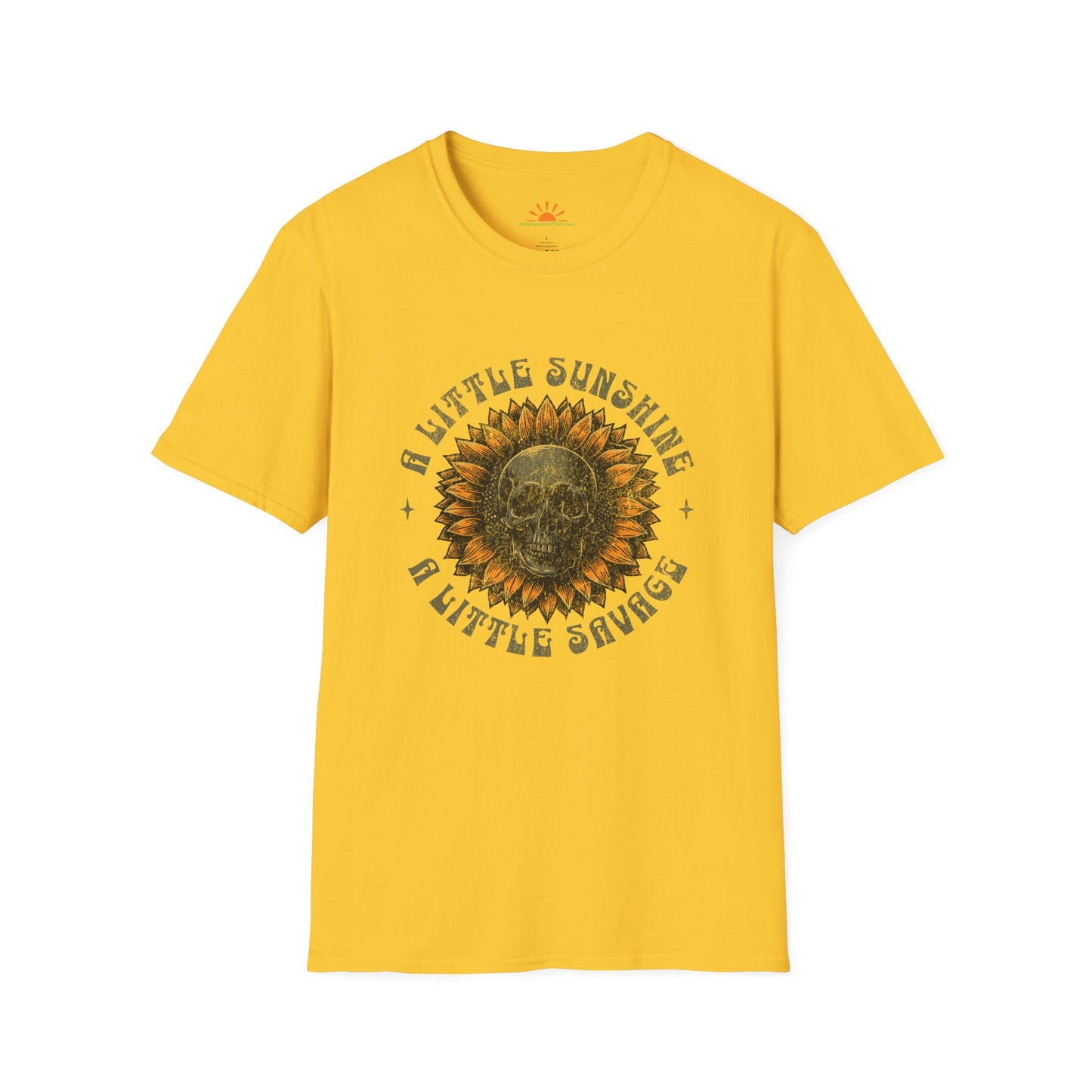 Sunflower and Skull T-Shirt – Funny Savage Positivity Graphic Tee – Grunge Texture - Hello Sunshine Tees