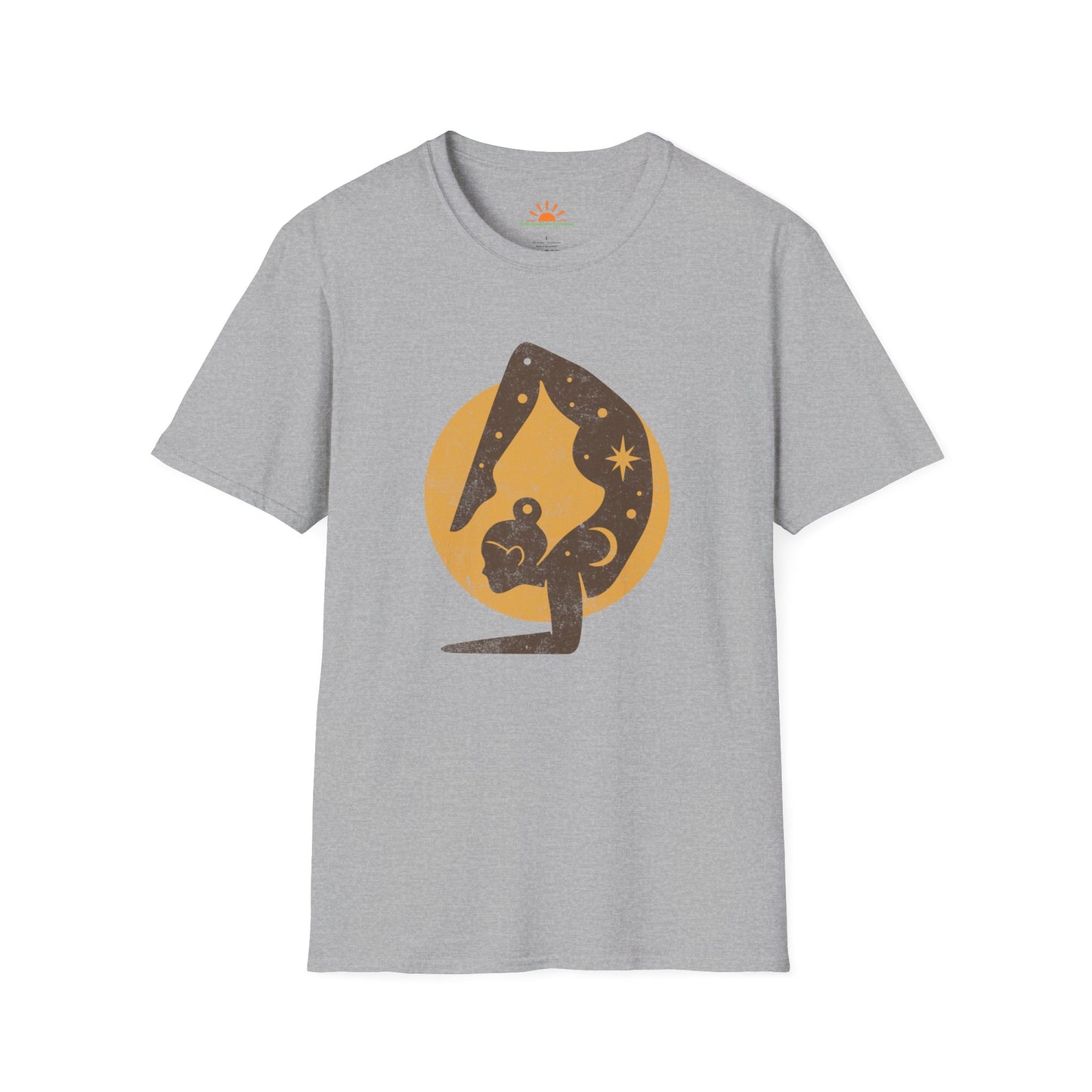 Cosmic Yoga T-Shirt – Celestial Moon Mindfulness & Positivity Graphic Tee – Grunge Texture - Hello Sunshine Tees