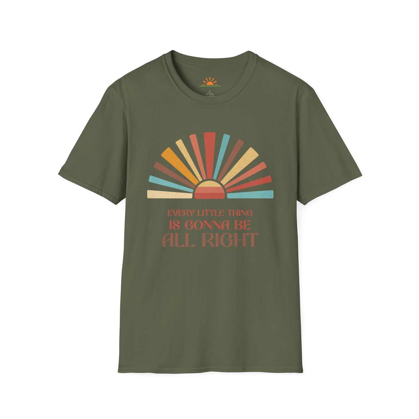 Every Little Thing Is Gonna Be All Right – Retro Sunburst Positivity T-Shirt– Grunge Texture - Hello Sunshine Tees