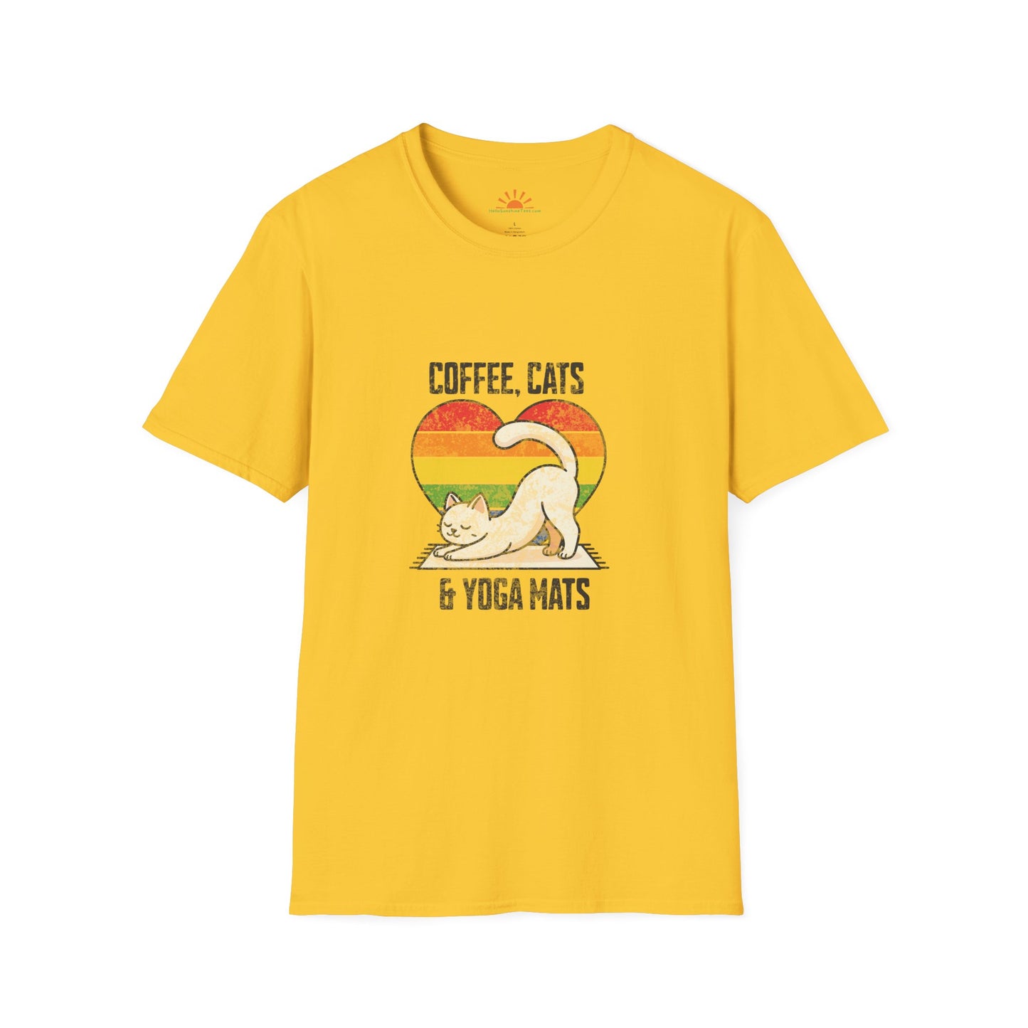 Coffee, Cats & Yoga Mats | Positive Vibes T-Shirt – Grunge Texture - Hello Sunshine Tees