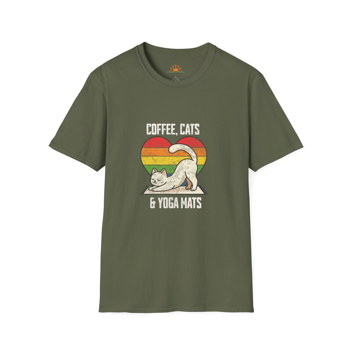 Coffee, Cats & Yoga Mats | Positive Vibes T-Shirt – Grunge Texture - Hello Sunshine Tees