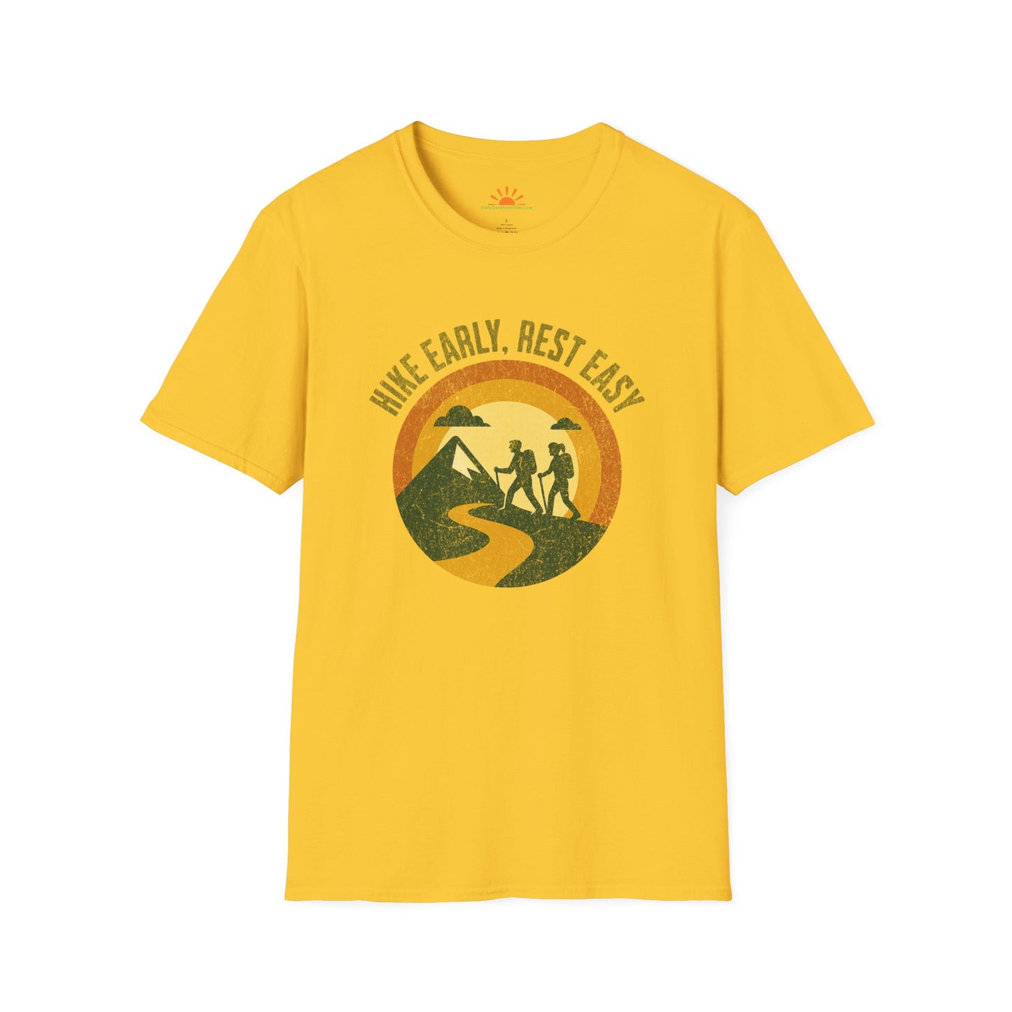 Outdoor Hiking Shirt – Sunrise Mountain Trail Tee – Grunge Texture - Hello Sunshine Tees