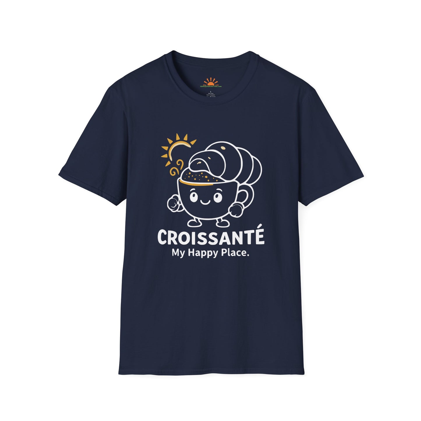 Croissant Coffee Shirt – Cute Breakfast Positivity Graphic Tee – Grunge Texture