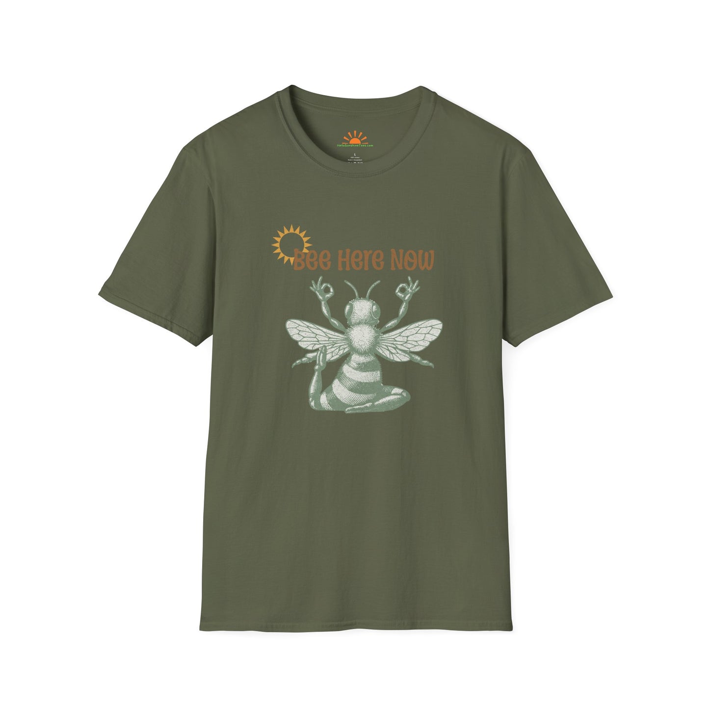 Bee Here Now T-Shirt – Funny Mindfulness Yoga Meditation Tee – Grunge Texture - Hello Sunshine Tees