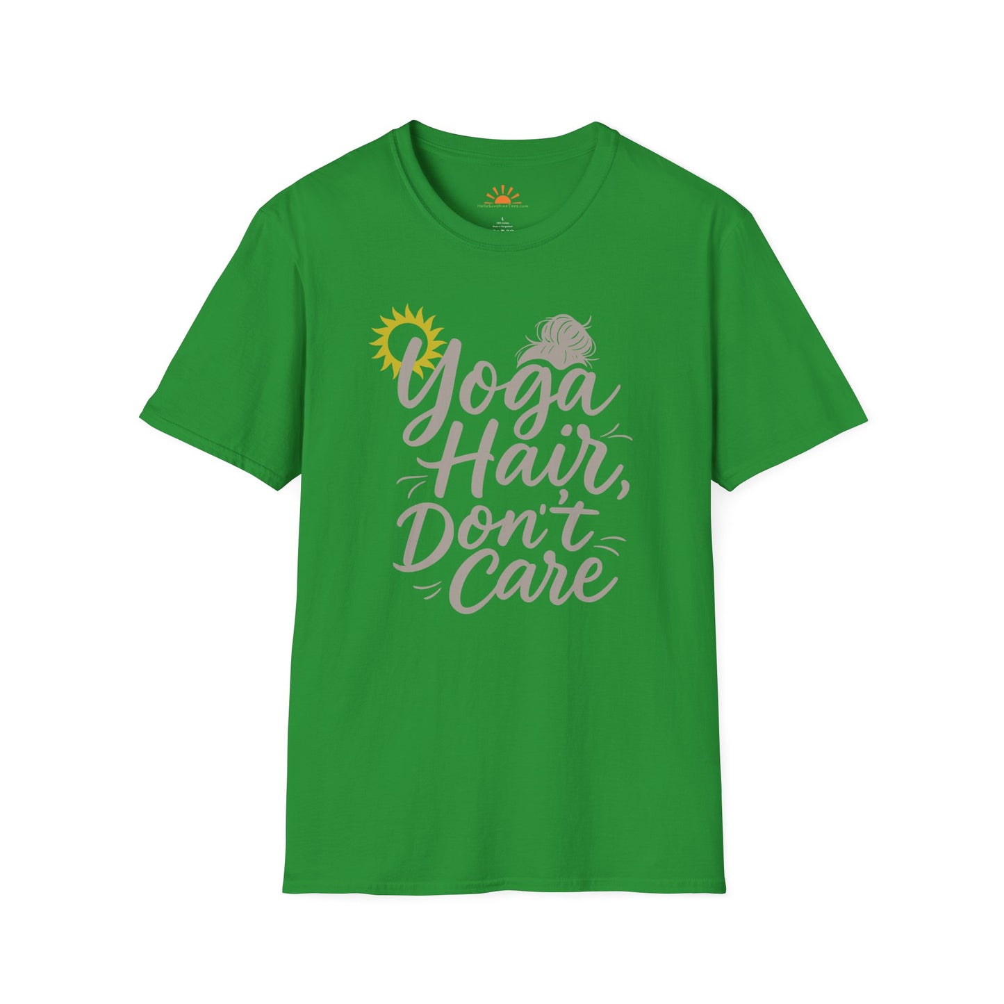 Yoga Hair Don't Care T-Shirt – Funny Messy Bun Yoga Tee for Women, Positive Vibes Workout Shirt