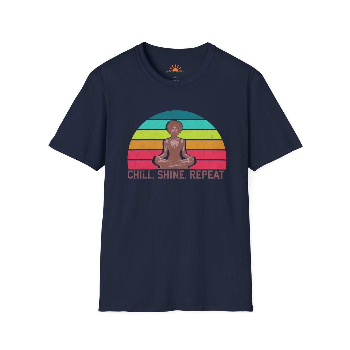 Vintage Meditation Shirt – Chill Shine Repeat Mindfulness Yoga Tee – Grunge Texture - Hello Sunshine Tees