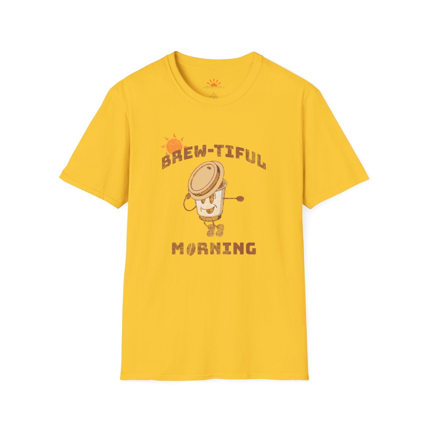 Brew-tiful Morning T-Shirt – Funny Coffee Lover Graphic Tee – Grunge Texture - Hello Sunshine Tees