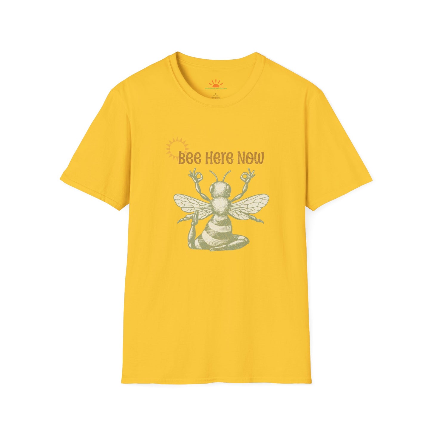 Bee Here Now T-Shirt – Funny Mindfulness Yoga Meditation Tee – Grunge Texture - Hello Sunshine Tees