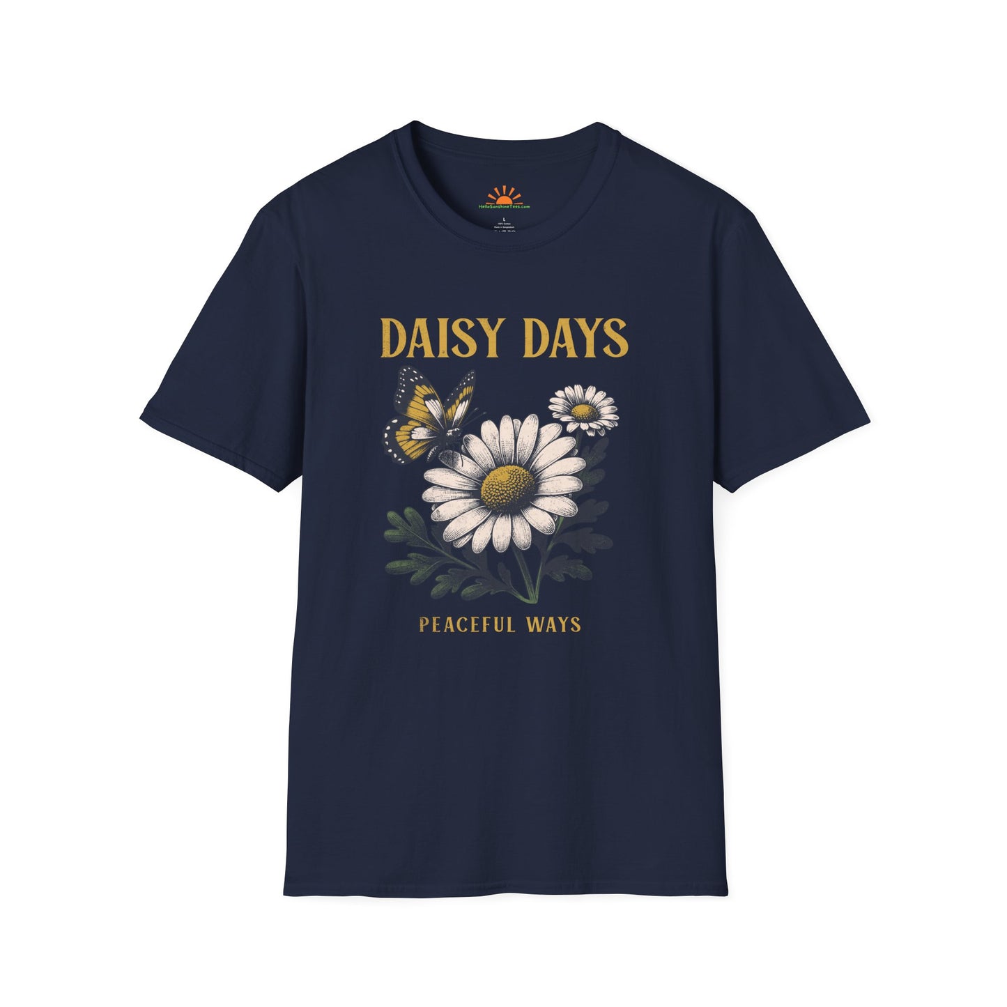 Daisy Days Peaceful Ways Shirt - Vintage Butterfly Graphic Tee – Grunge Texture - Hello Sunshine Tees