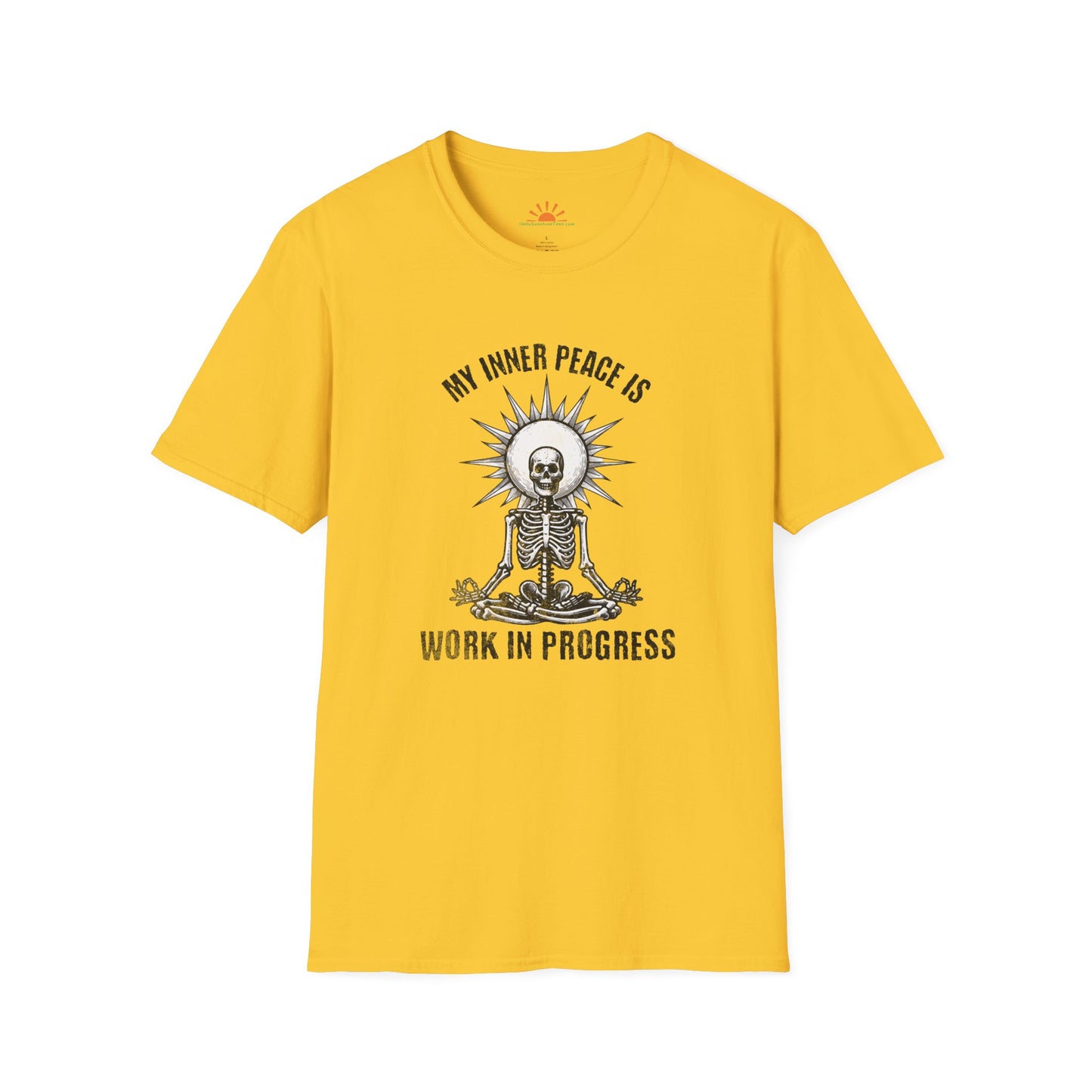 My Inner Peace is a Work In Progress - Funny Skeleton T-Shirt – Grunge Texture