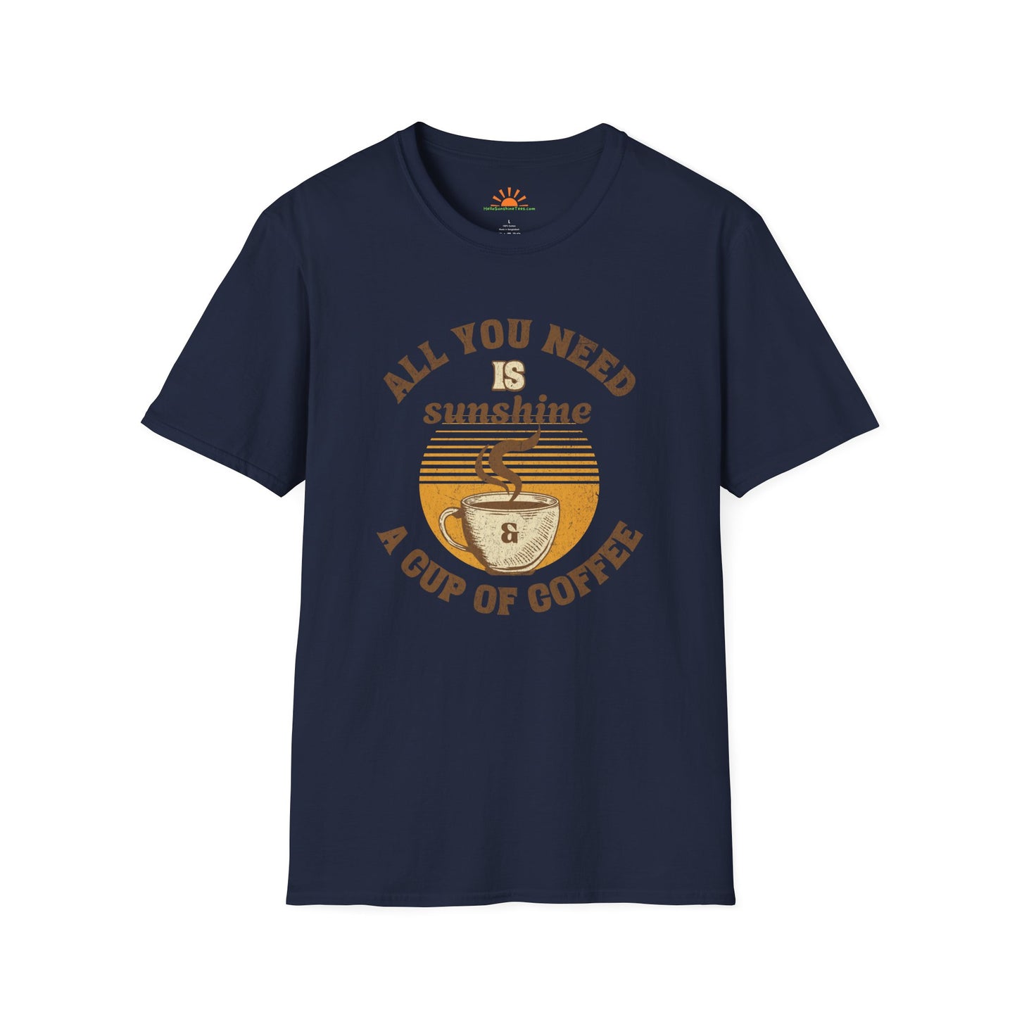 Sunshine and Coffee Lover Tee – Vintage Graphic Shirt – Grunge Texture - Hello Sunshine Tees