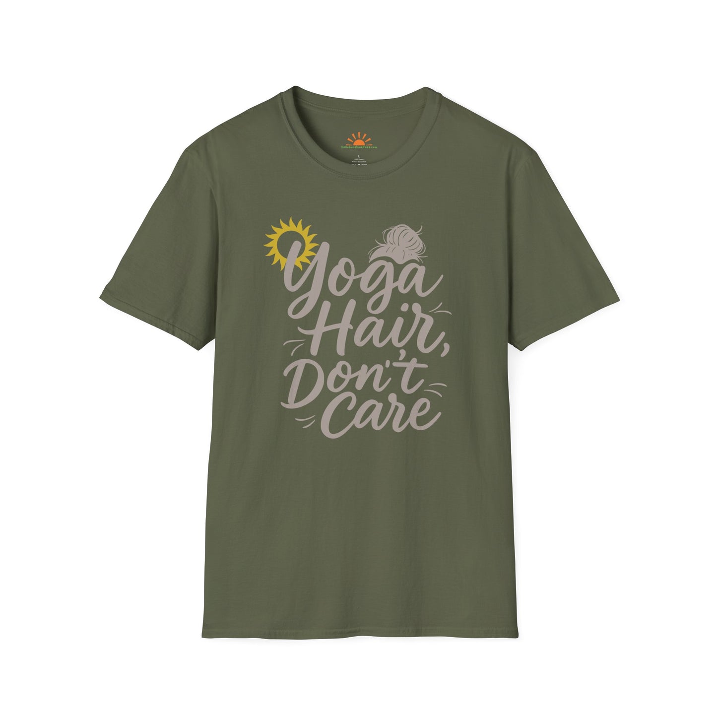Yoga Hair Don't Care T-Shirt – Funny Messy Bun Yoga Tee for Women, Positive Vibes Workout Shirt