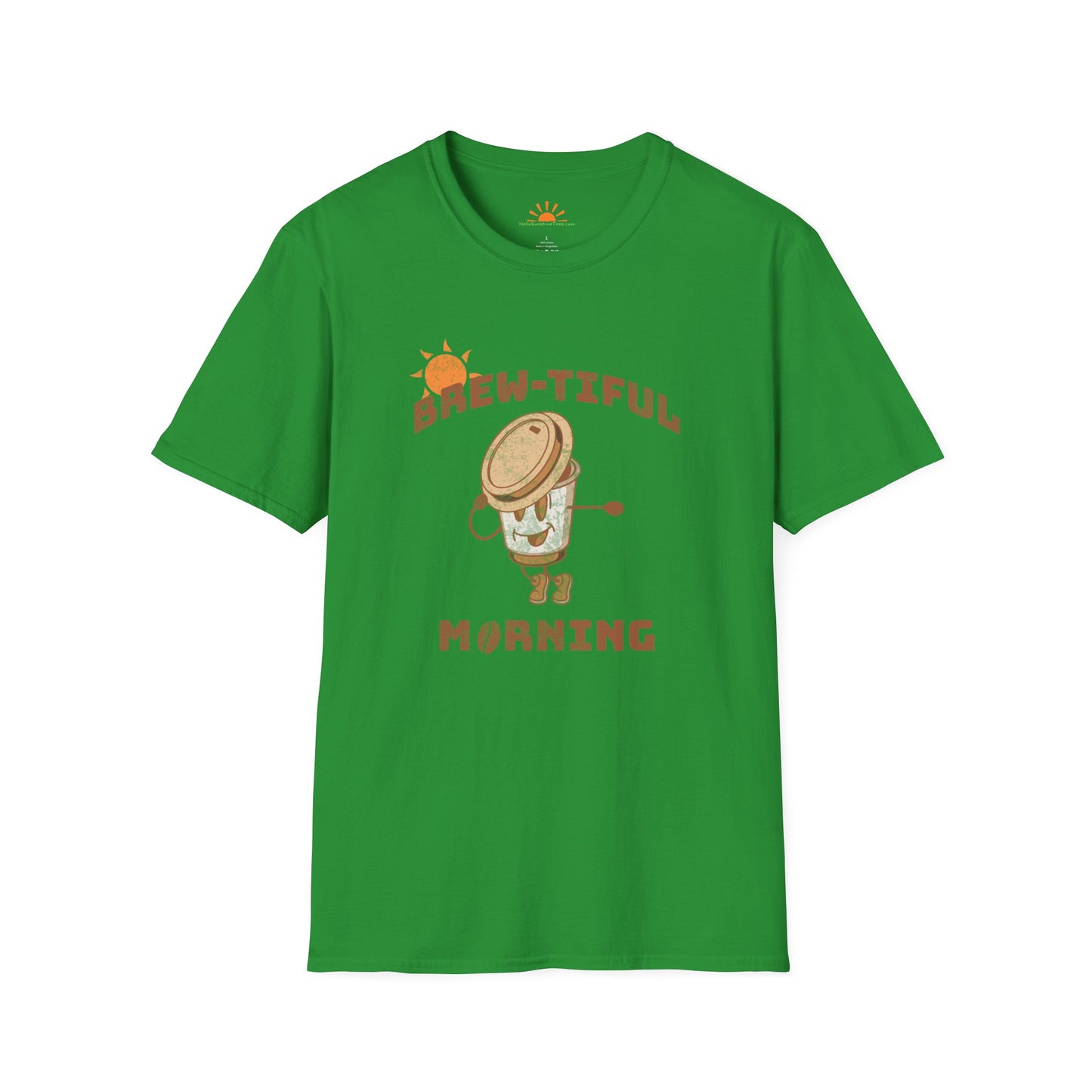 Brew-tiful Morning T-Shirt – Funny Coffee Lover Graphic Tee – Grunge Texture - Hello Sunshine Tees