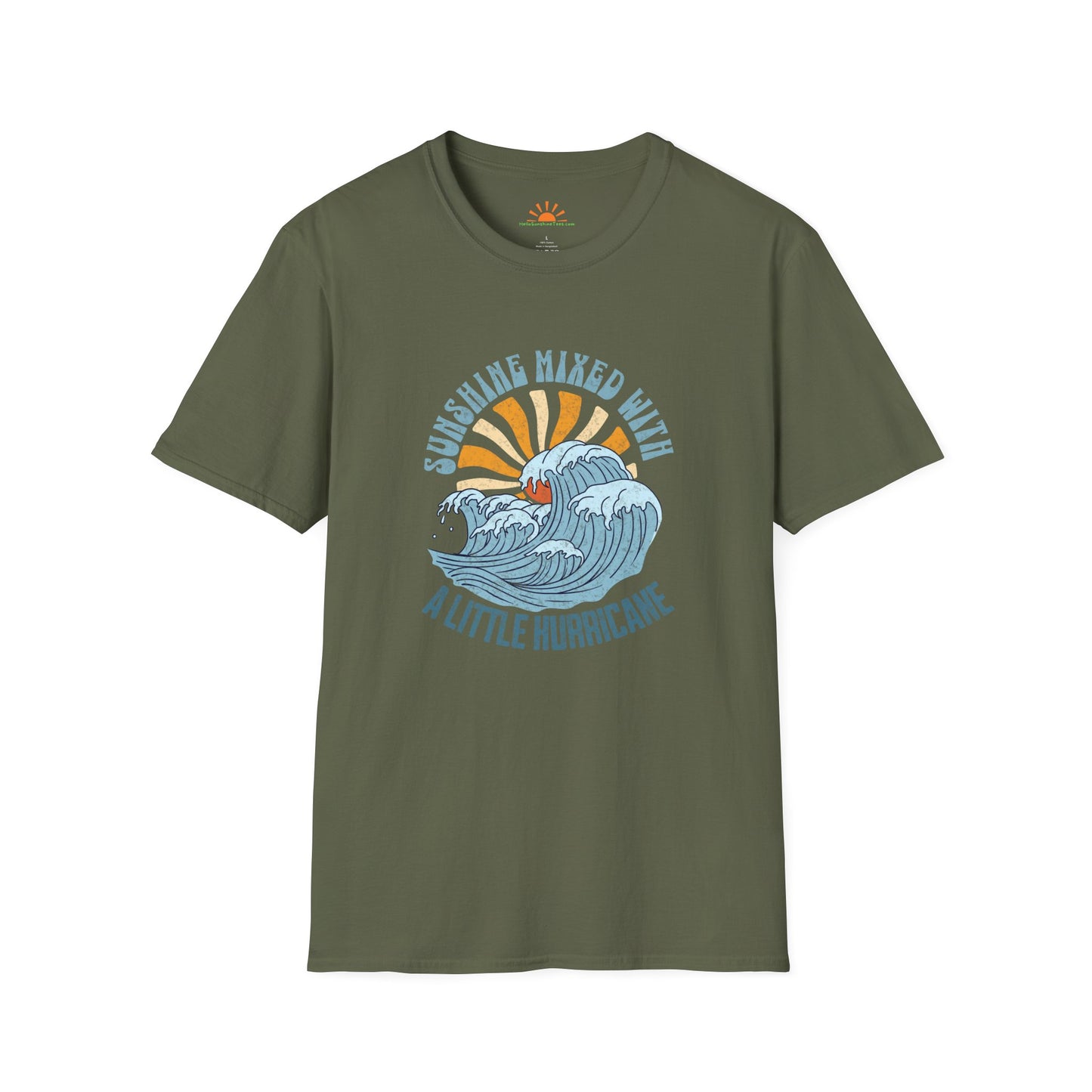 Sunshine Mixed With a Little Hurricane T-Shirt – Retro Ocean Wave Positivity Tee – Grunge Texture - Hello Sunshine Tees