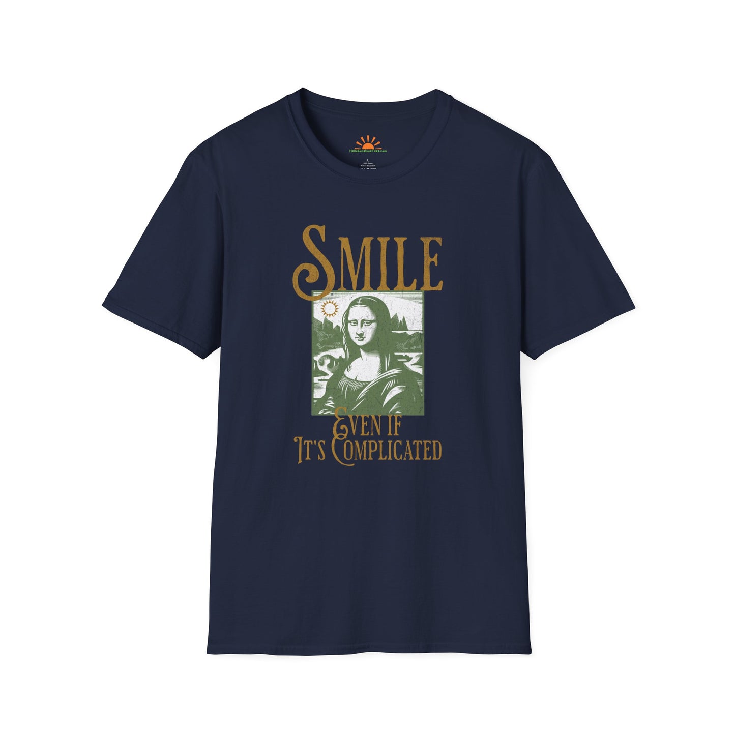 Smile Even If It’s Complicated | Funny Mona Lisa T-Shirt – Vintage Grunge Style - Hello Sunshine Tees